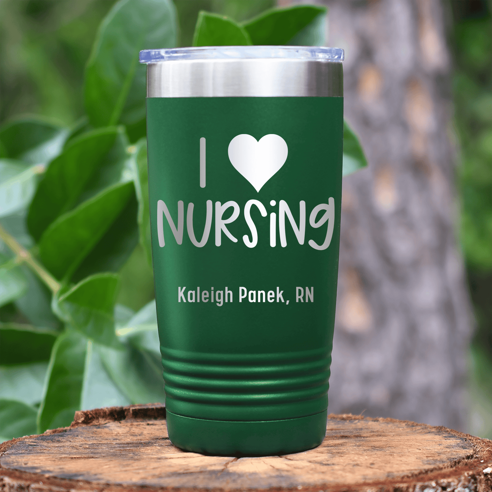 Green Nurse Tumbler With I Heart Nursing Design