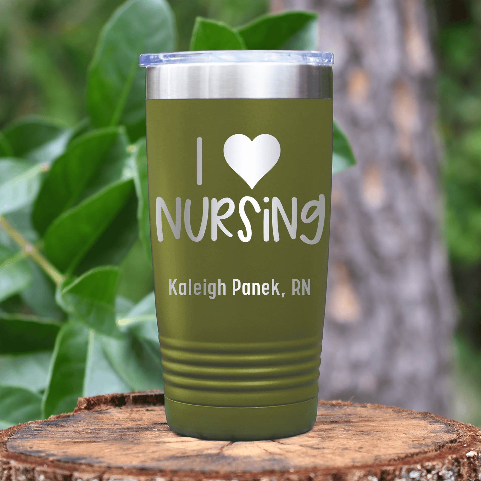 Military Green Nurse Tumbler With I Heart Nursing Design