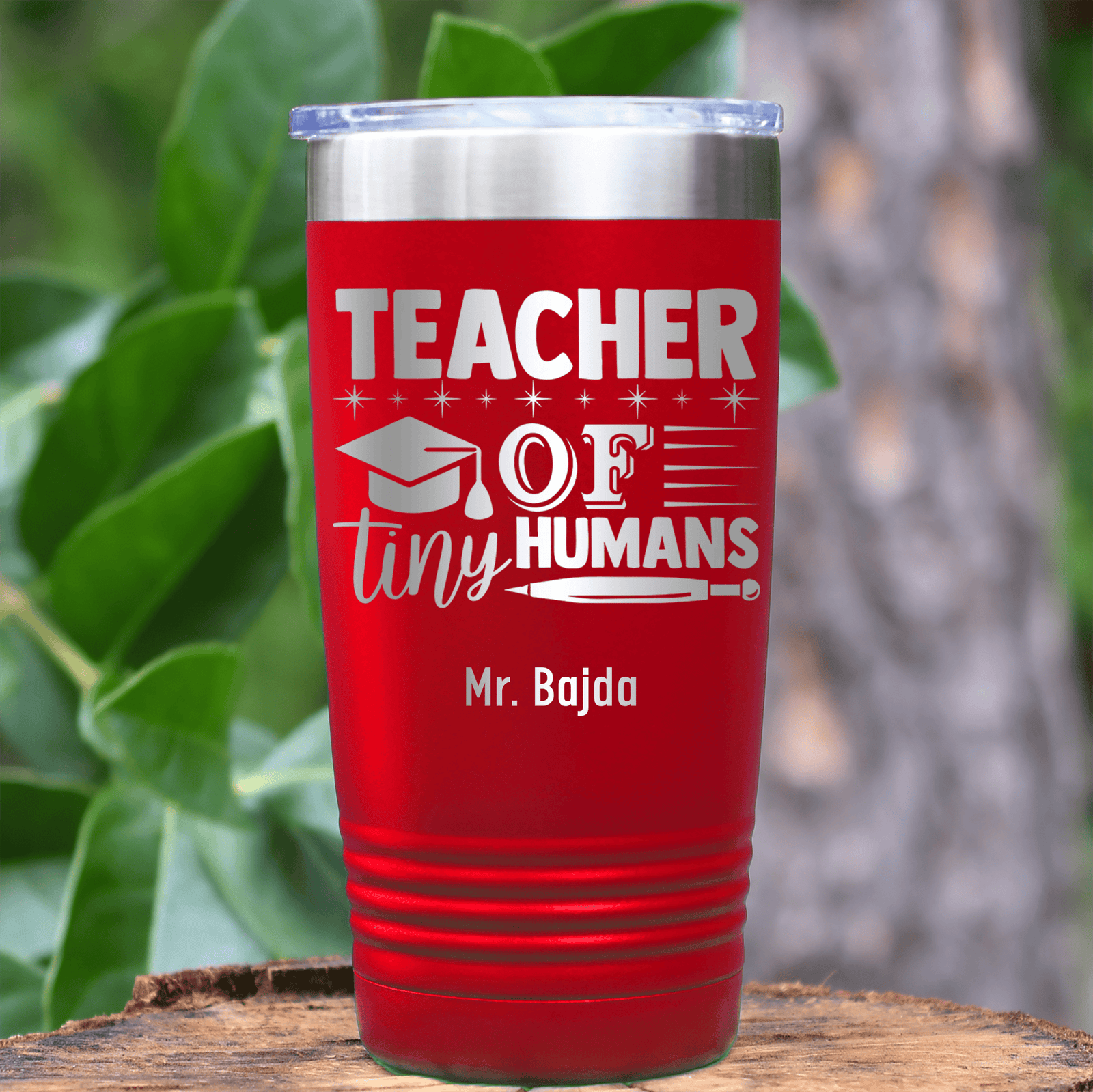 Red Teacher Tumbler With I Teach Tiny Humans Design