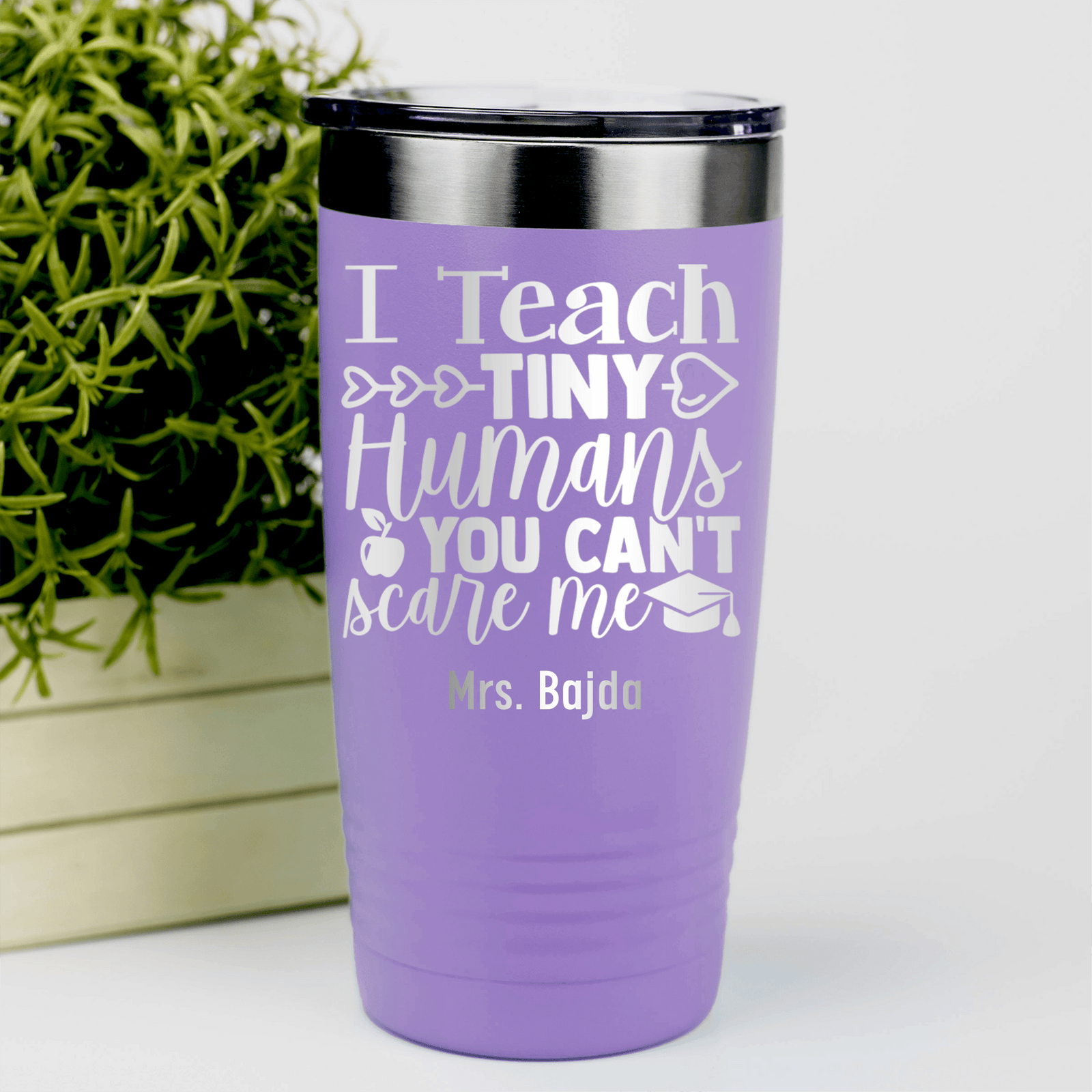 Light Purple Teacher Tumbler With Im A Teacher You Cant Scare Me Design
