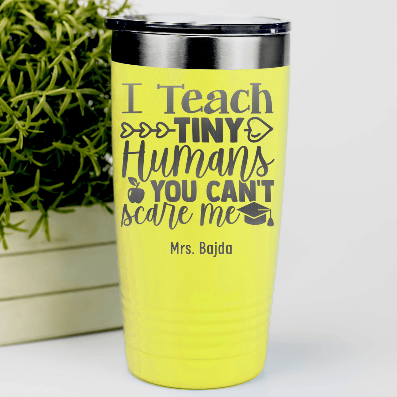 Yellow Teacher Tumbler With Im A Teacher You Cant Scare Me Design