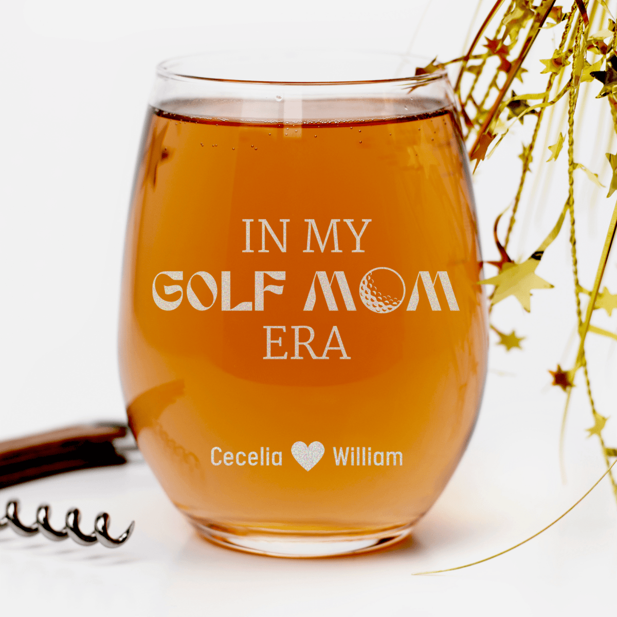 Personalized In My Golf Mom Era Stemless Wine Glass for her, Customized Gifts for Women by Groovy Girl Gifts