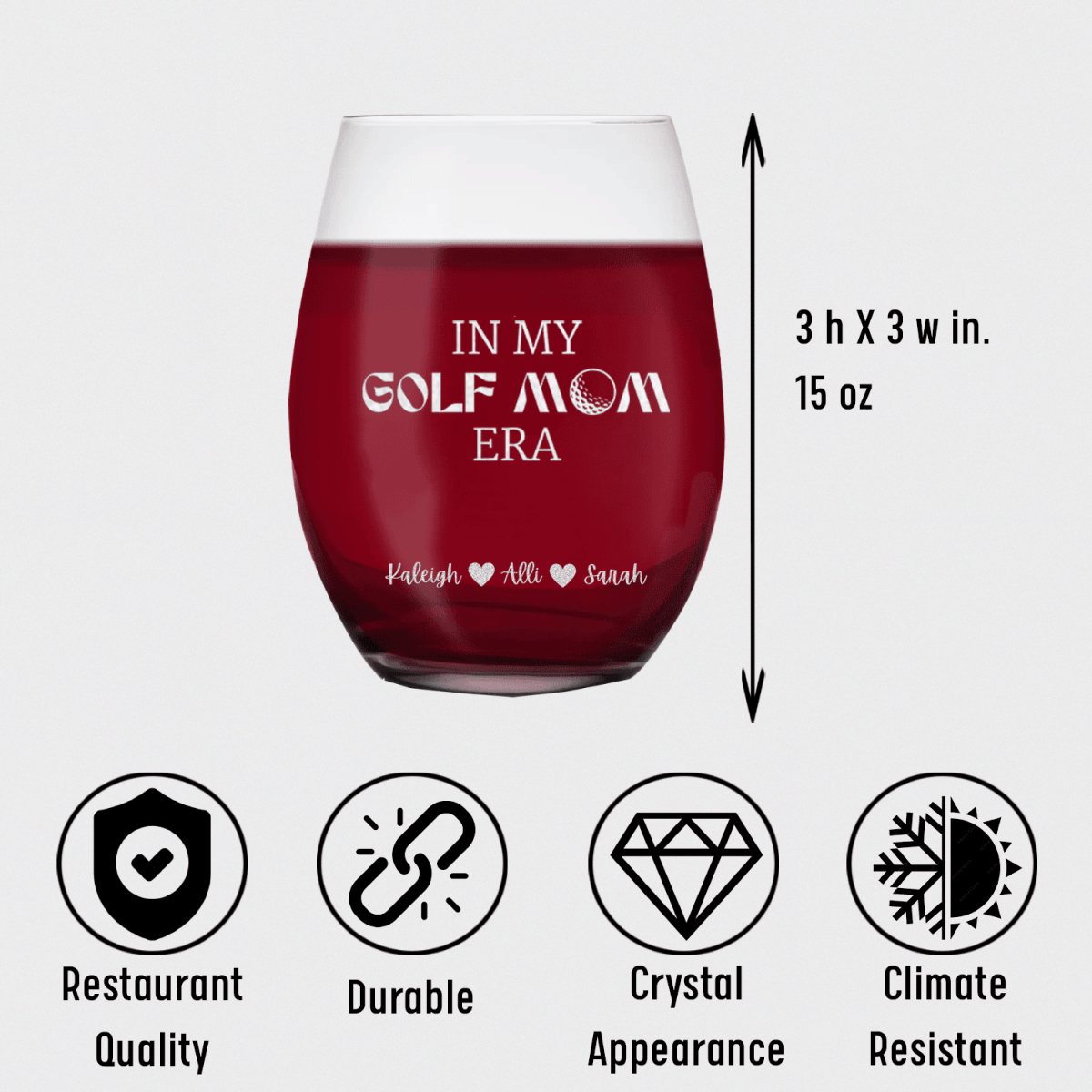 Personalized In My Golf Mom Era Stemless Wine Glass for her, Customized Gifts for Women by Groovy Girl Gifts