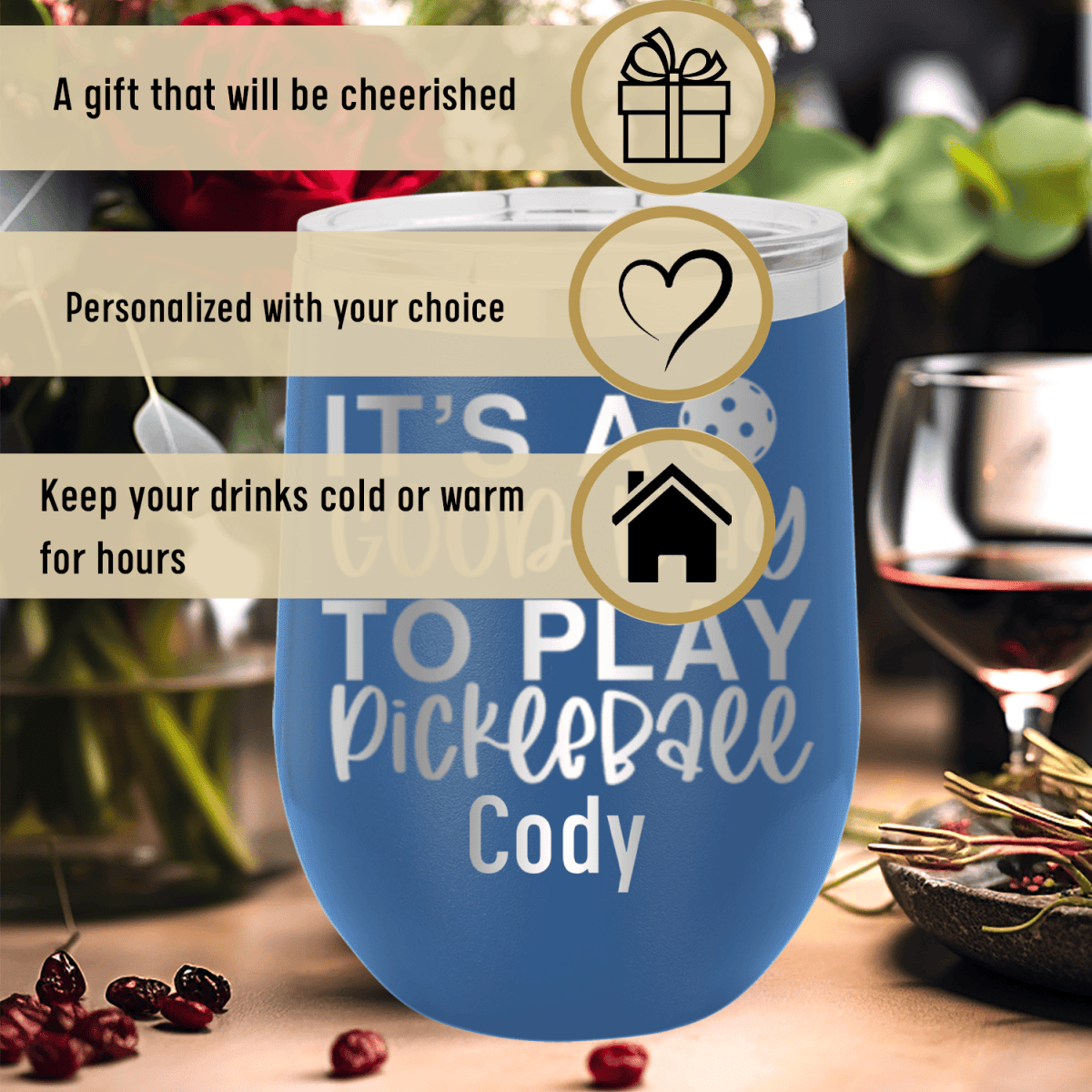 Personalized Its A Good Day For Pickleball Wine Tumbler for her, Customized Gifts for Women by Groovy Girl Gifts