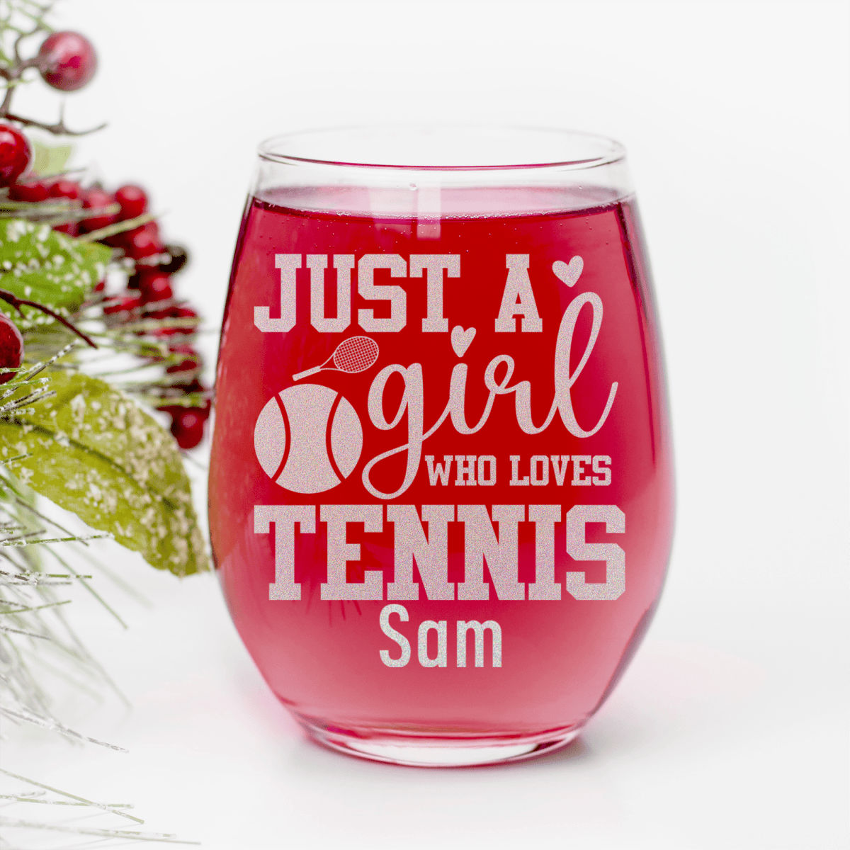 Just A Girl Loving Tennis Stemless Wine Glass