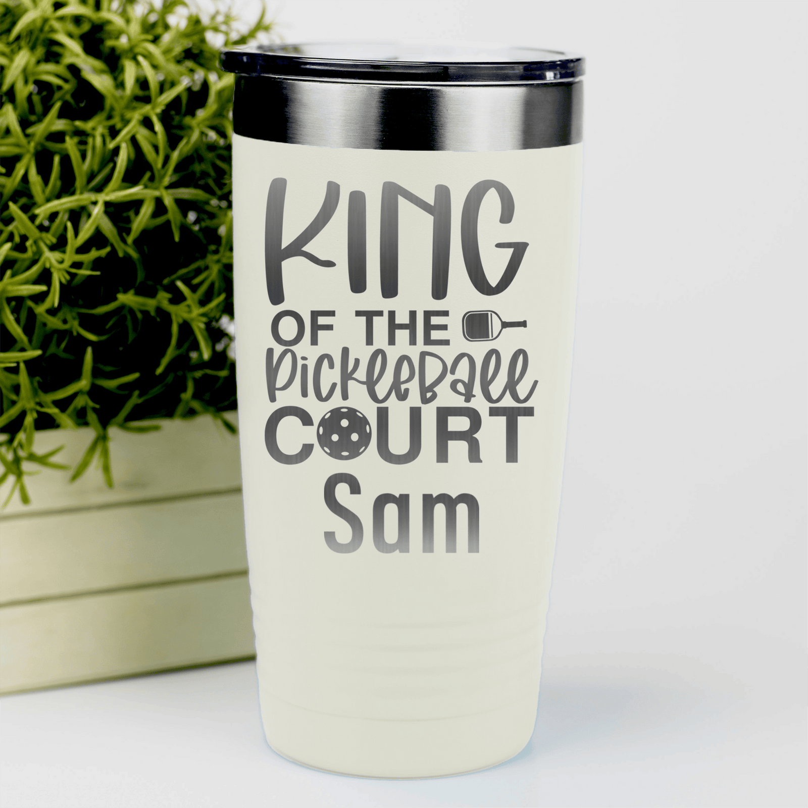 White Pickleball Tumbler With King Of The Pickleball Court Design