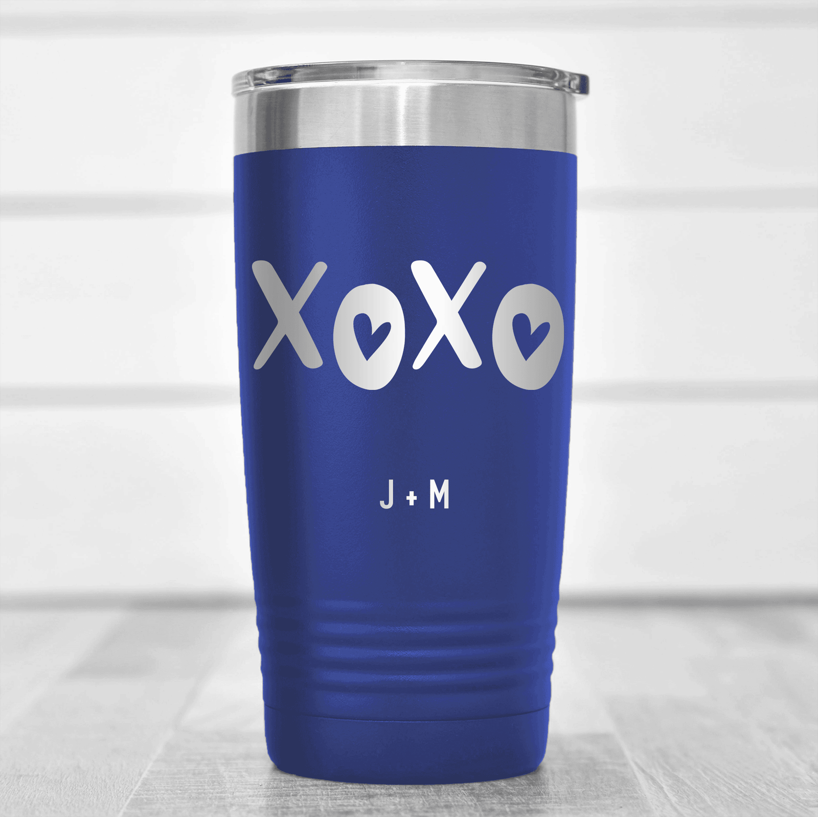 Blue Valentines Day Tumbler With Kisses And Hugs Design