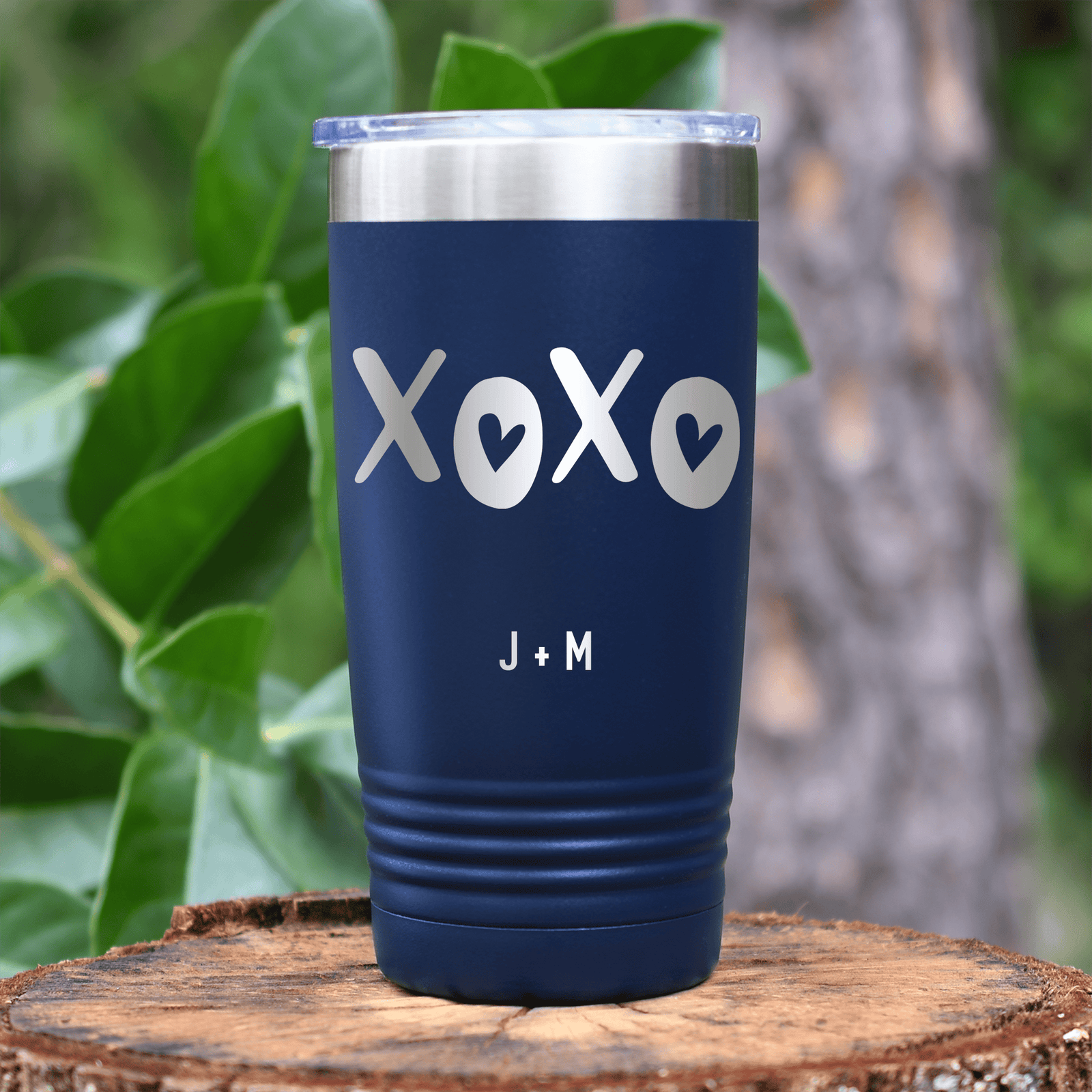Navy Valentines Day Tumbler With Kisses And Hugs Design