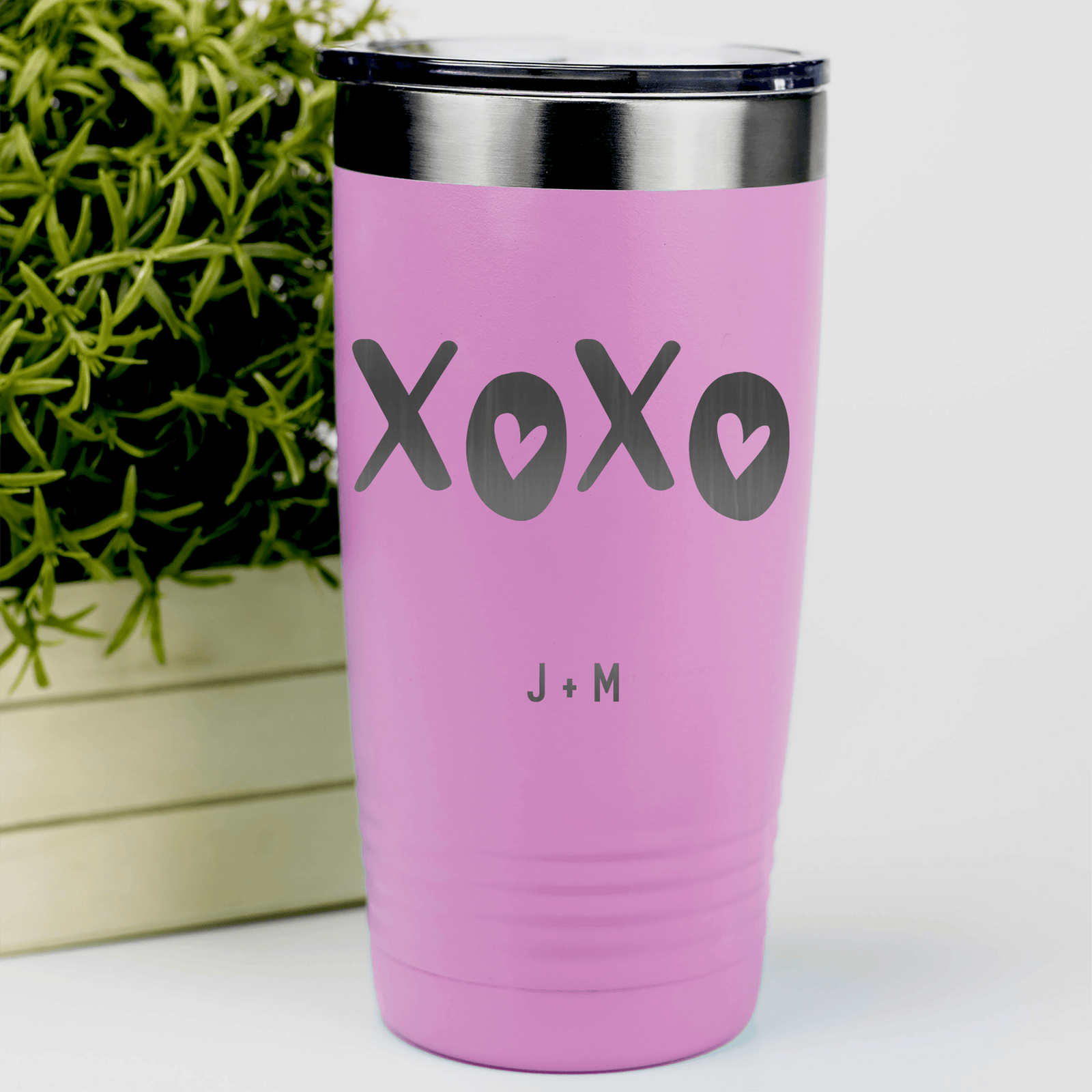 Pink Valentines Day Tumbler With Kisses And Hugs Design