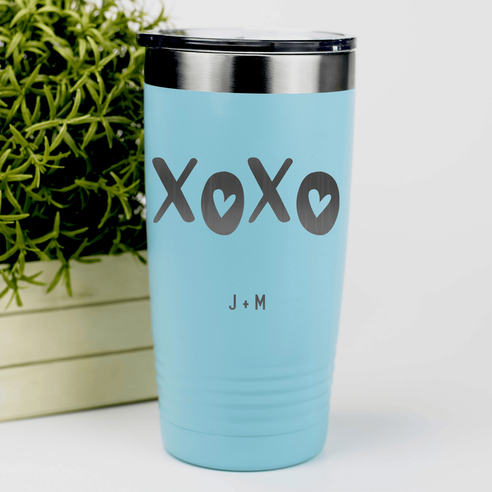 Teal Valentines Day Tumbler With Kisses And Hugs Design