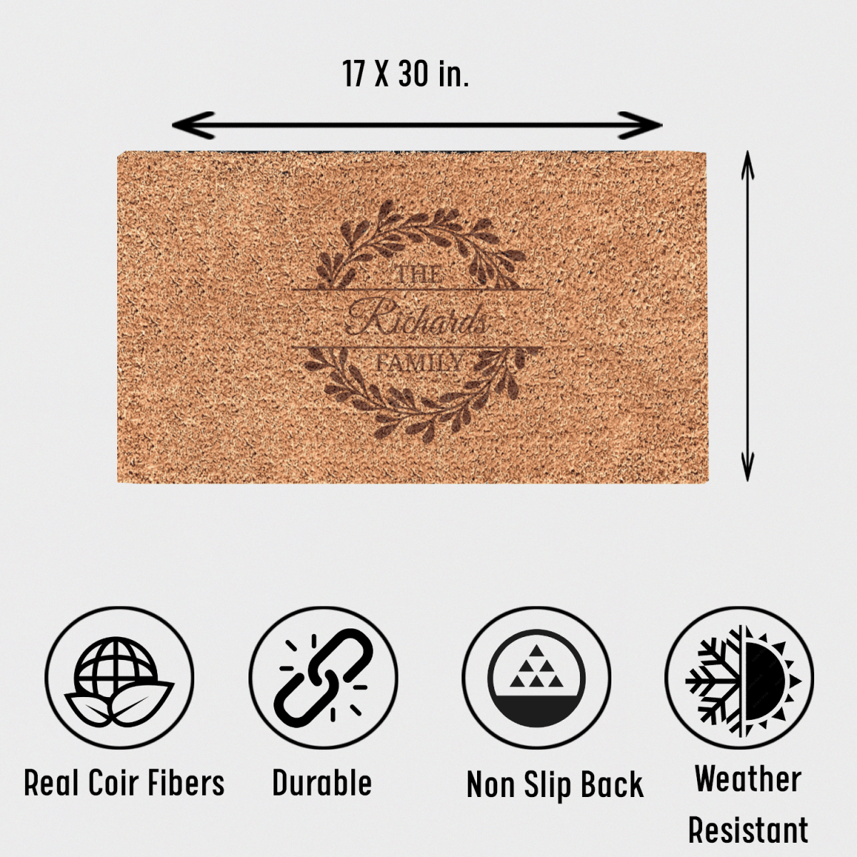 Personalized Legacy Wreath Border Engraved Door Mat for her, Customized Gifts for Women by Groovy Girl Gifts