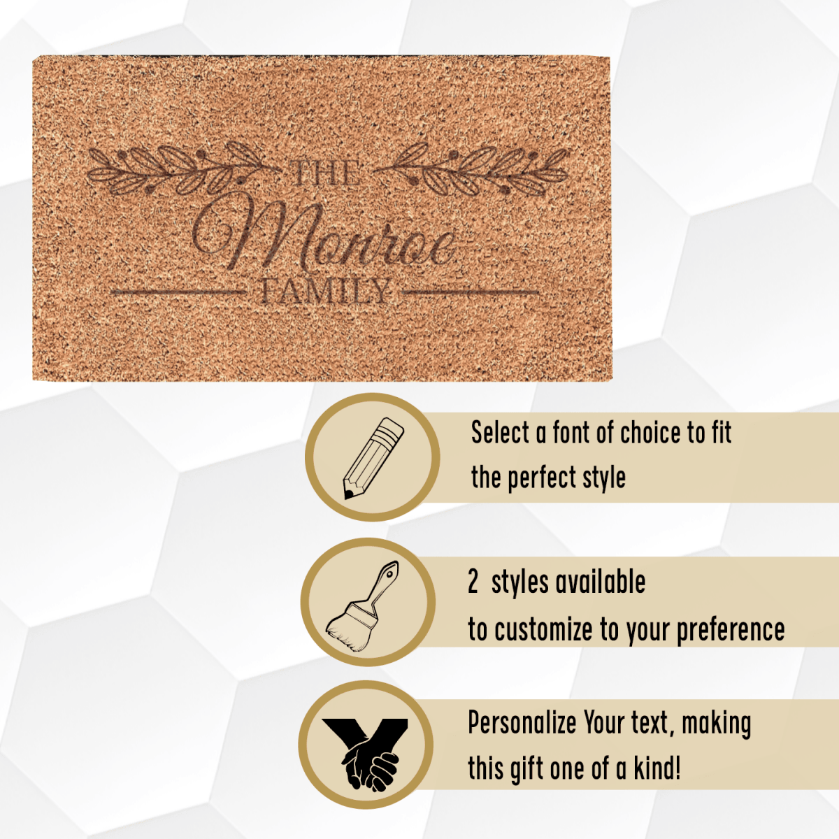 Personalized Lineage Leaf Engraved Door Mat for her, Customized Gifts for Women by Groovy Girl Gifts