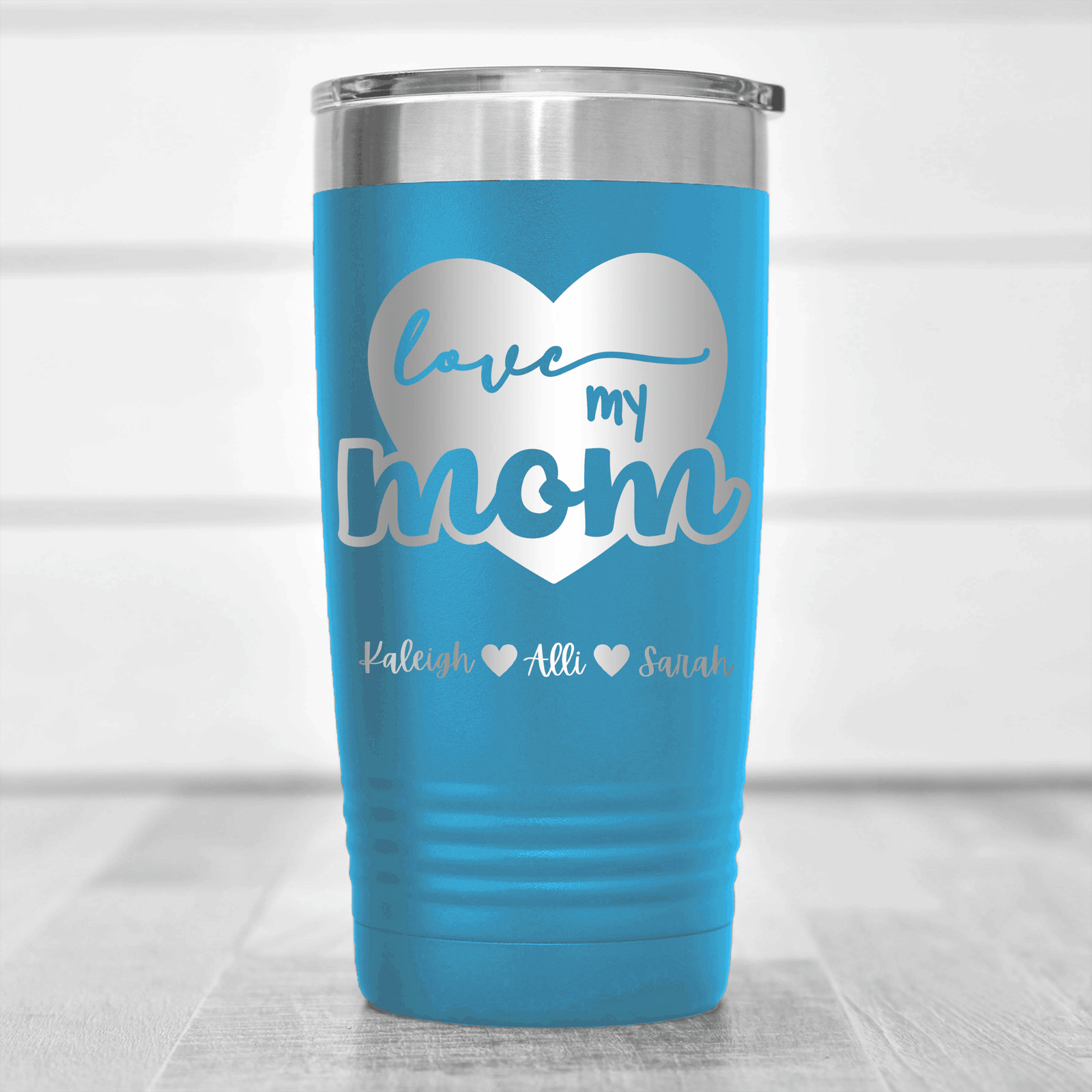 Light Blue Mothers Day Tumbler With Love My Mom Design