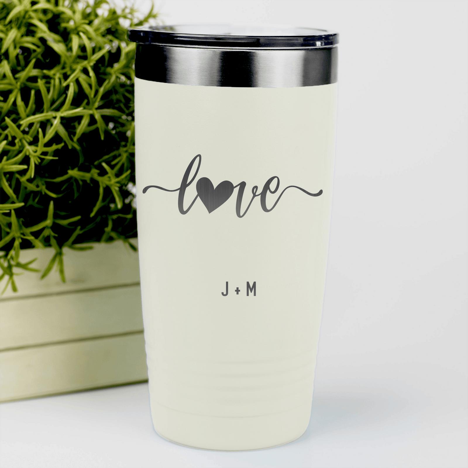 White Valentines Day Tumbler With Love Script Design