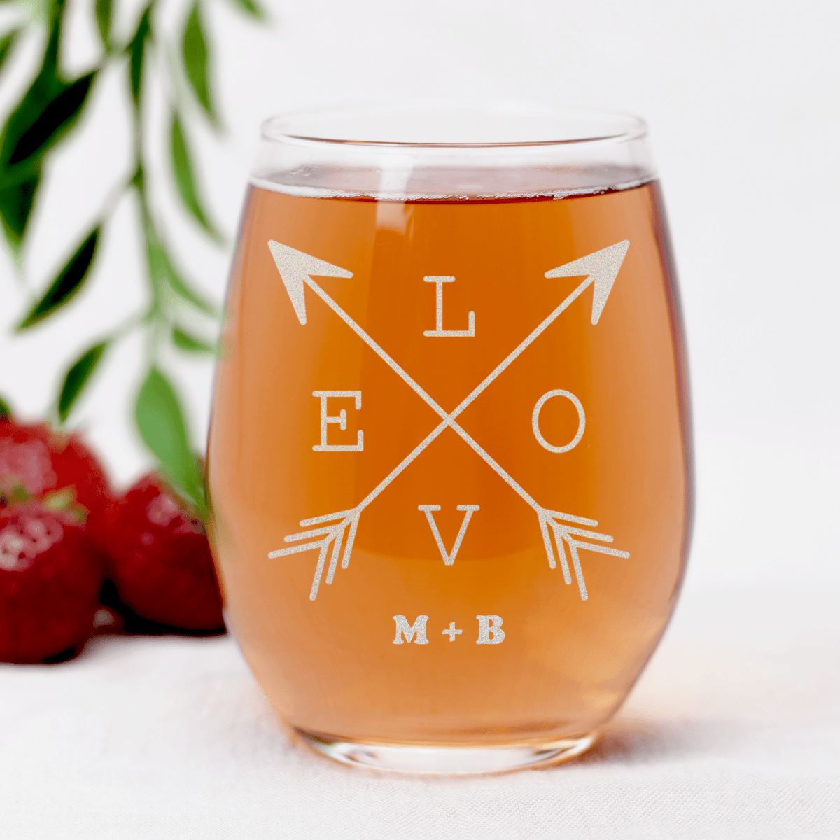 Personalized Lovers Arrow Stemless Wine Glass for her, Customized Gifts for Women by Groovy Girl Gifts