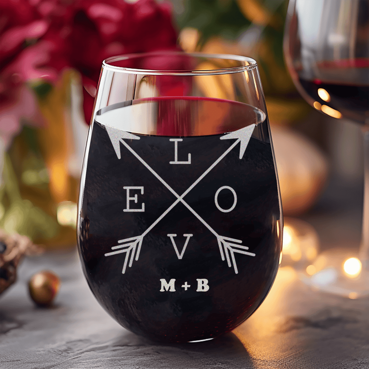 Personalized Lovers Arrow Stemless Wine Glass for her, Customized Gifts for Women by Groovy Girl Gifts