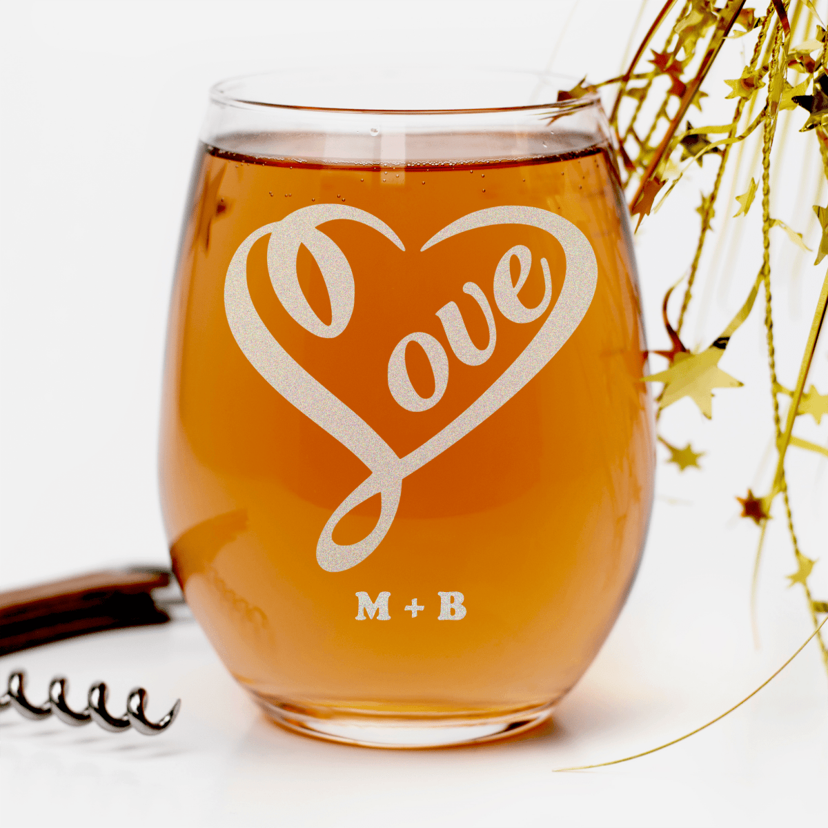 Personalized Lovers Heart Stemless Wine Glass for her, Customized Gifts for Women by Groovy Girl Gifts