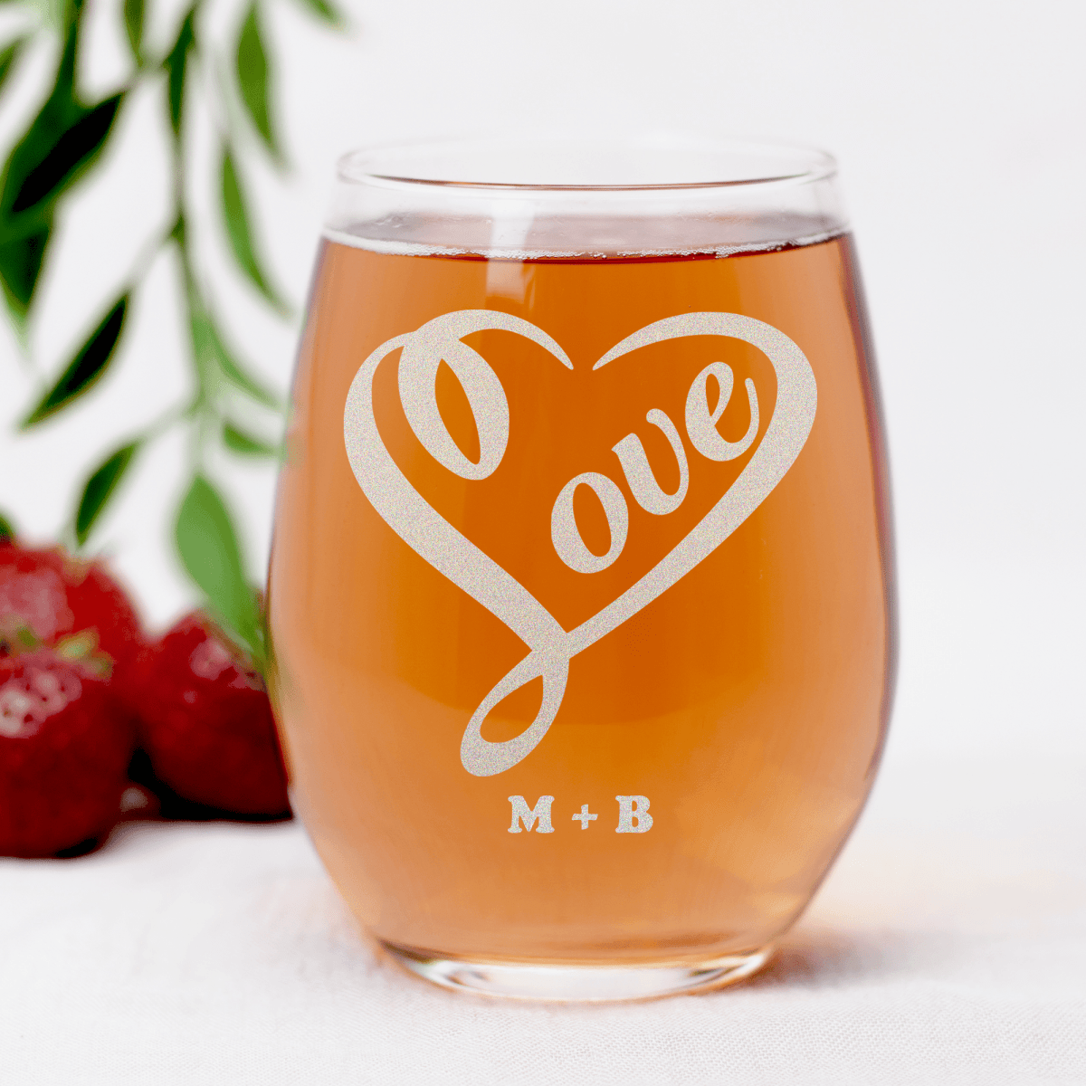 Personalized Lovers Heart Stemless Wine Glass for her, Customized Gifts for Women by Groovy Girl Gifts