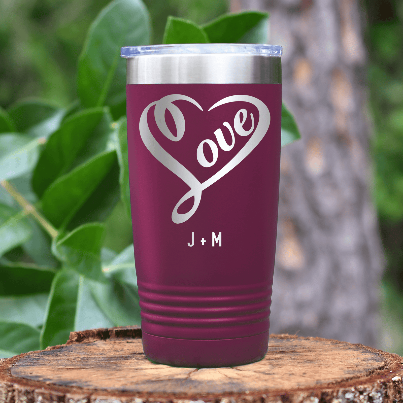 Maroon Valentines Day Tumbler With Lovers Heart Design