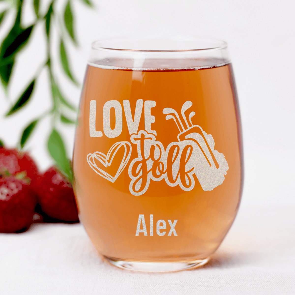 Personalized Loving To Golf Stemless Wine Glass for her, Customized Gifts for Women by Groovy Girl Gifts
