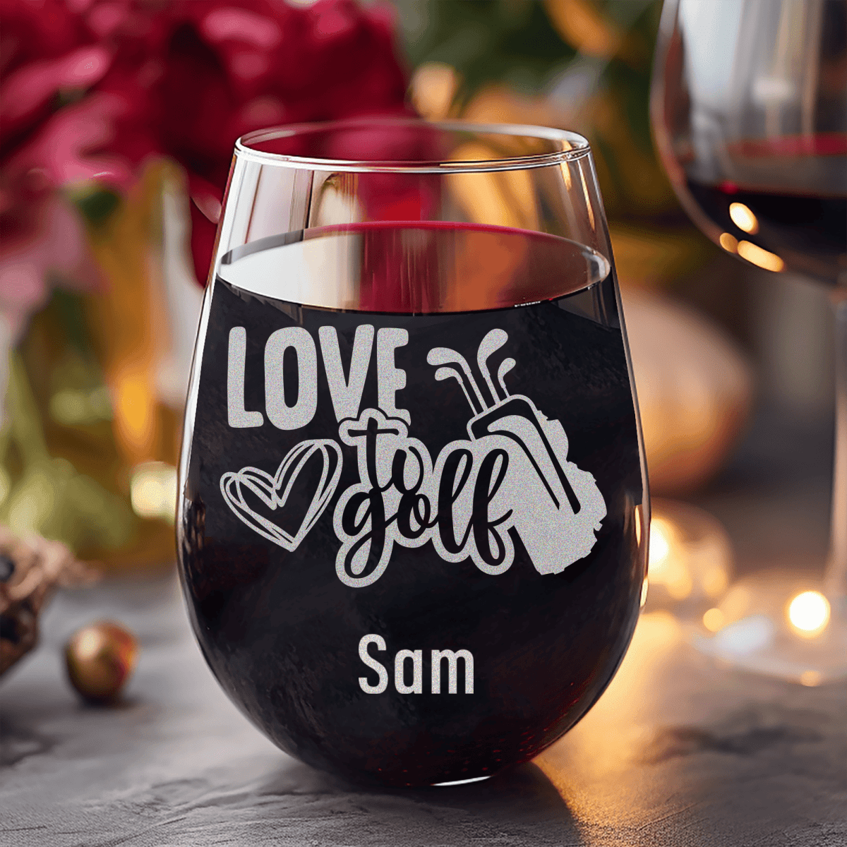 Personalized Loving To Golf Stemless Wine Glass for her, Customized Gifts for Women by Groovy Girl Gifts