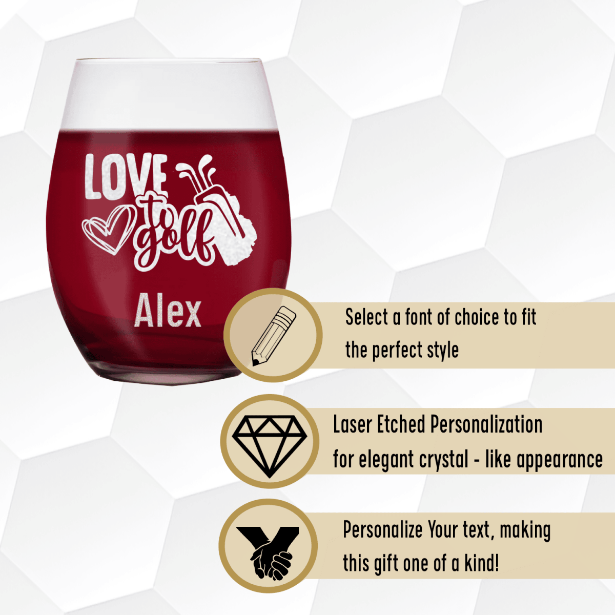 Personalized Loving To Golf Stemless Wine Glass for her, Customized Gifts for Women by Groovy Girl Gifts