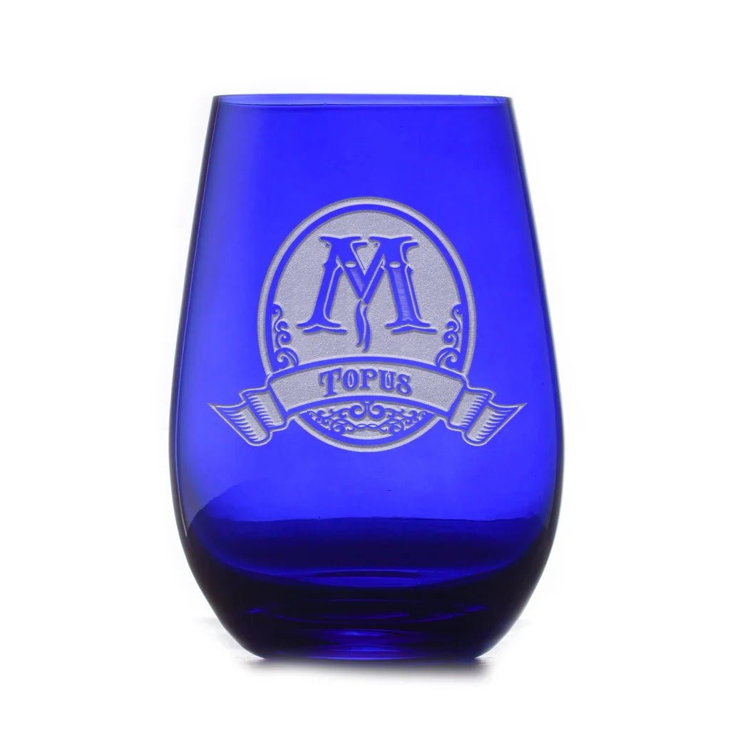 Personalized Blue Stemless Wine Glass for her, Customized Gifts for Women by Groovy Girl Gifts