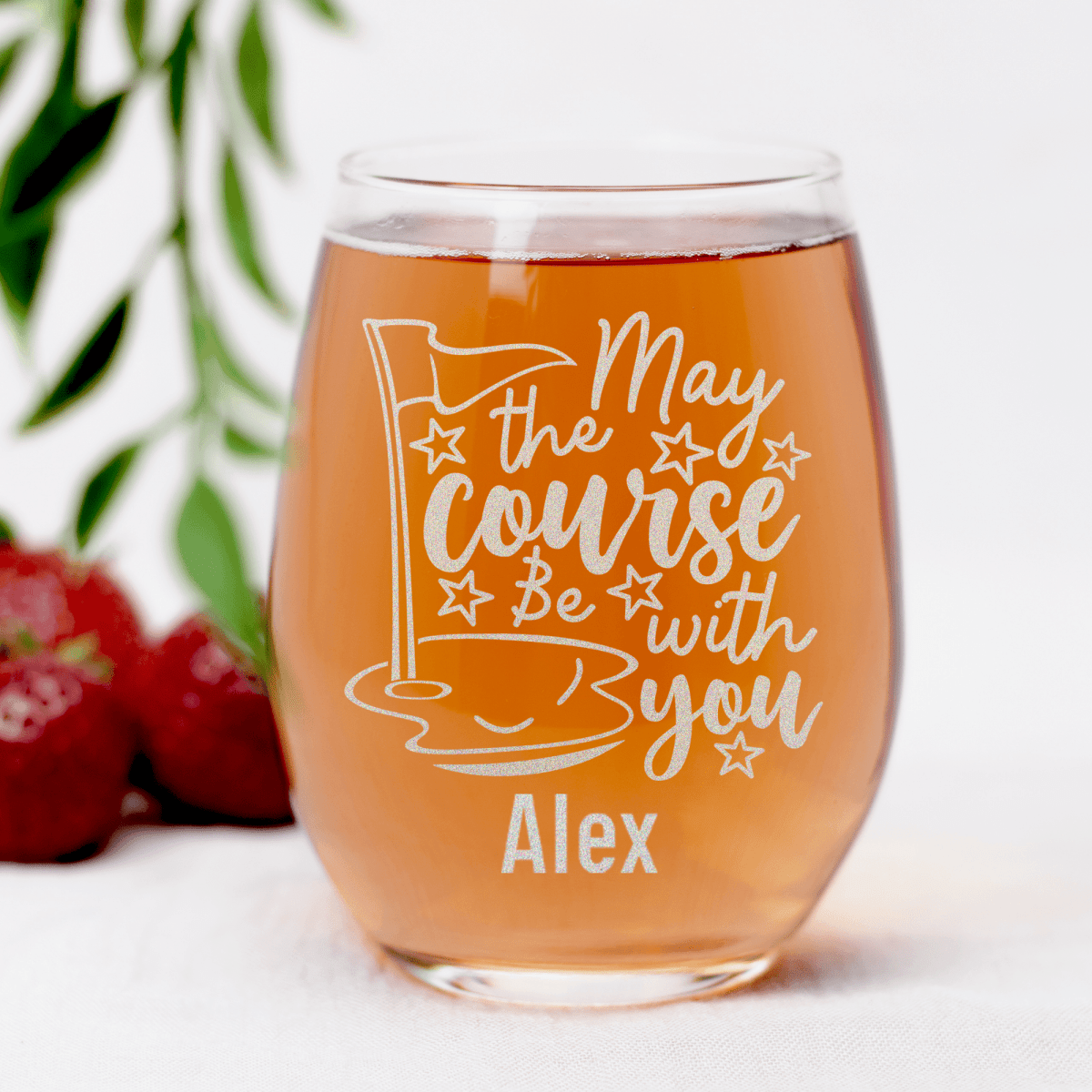 Personalized May The Course Be With You Stemless Wine Glass for her, Customized Gifts for Women by Groovy Girl Gifts
