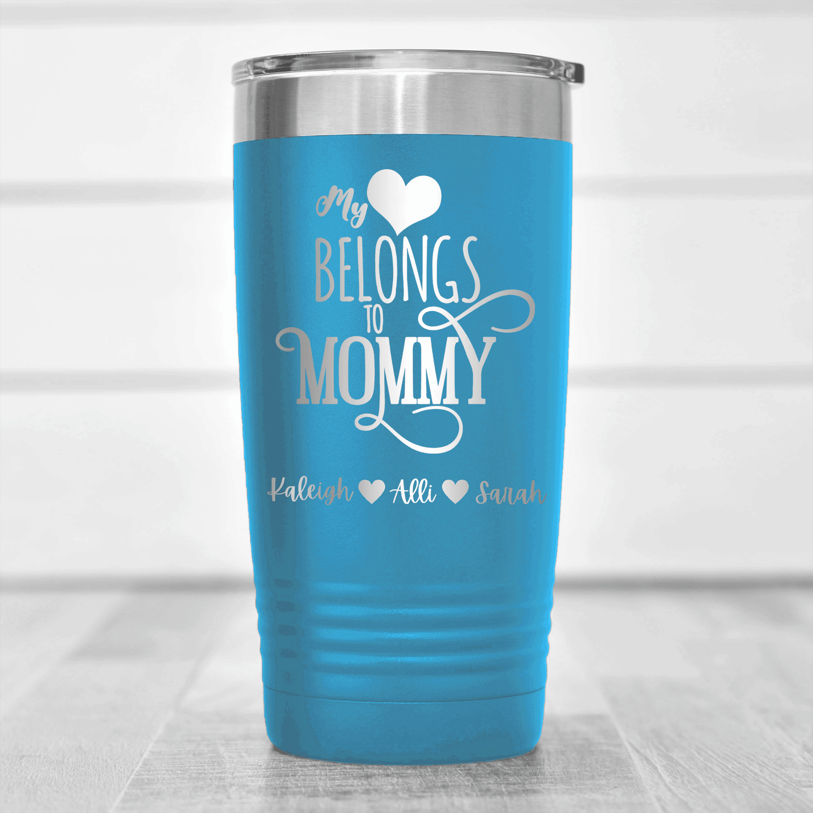 Light Blue Mothers Day Tumbler With Mommy Has My Heart Design