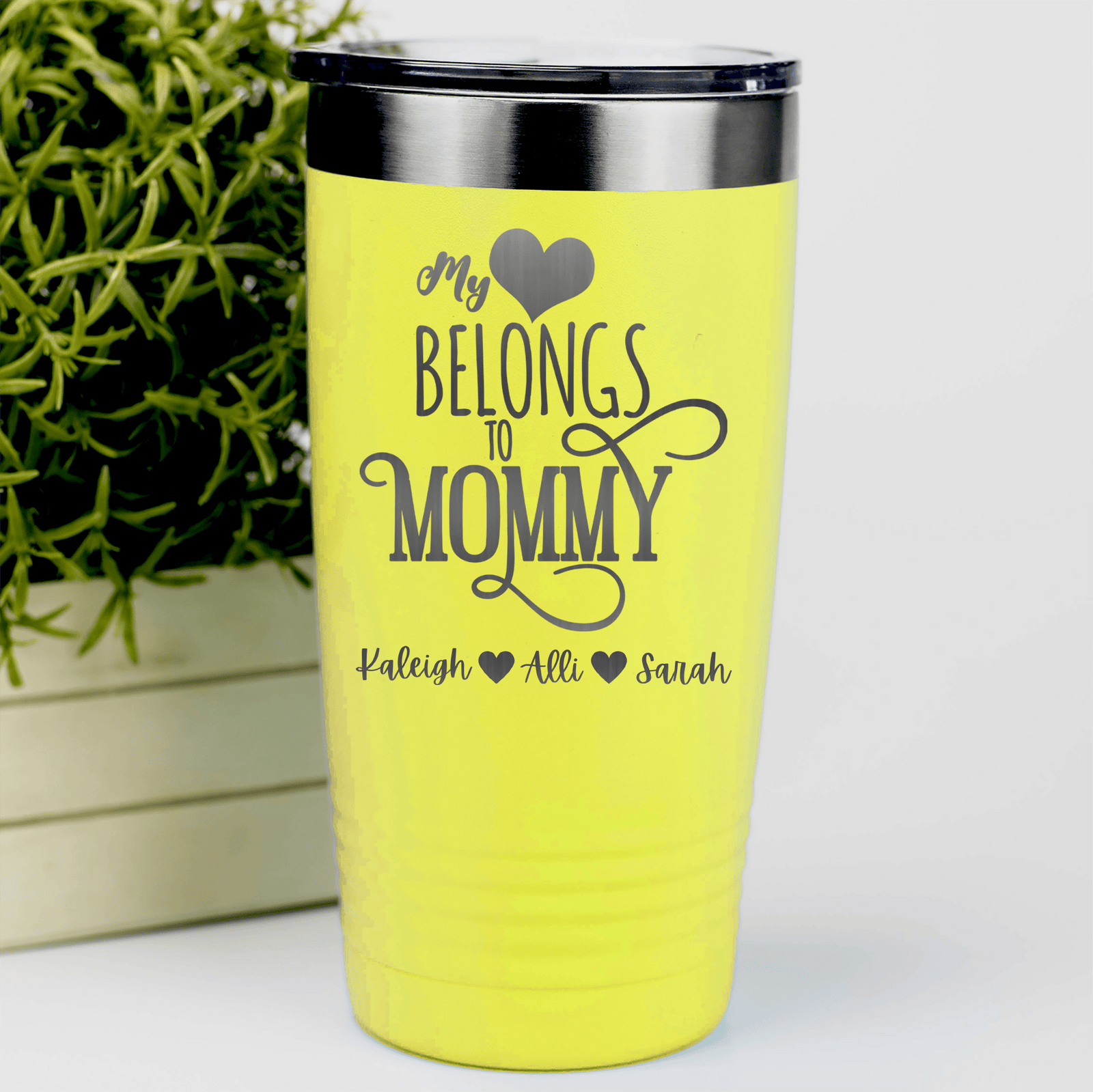 Yellow Mothers Day Tumbler With Mommy Has My Heart Design