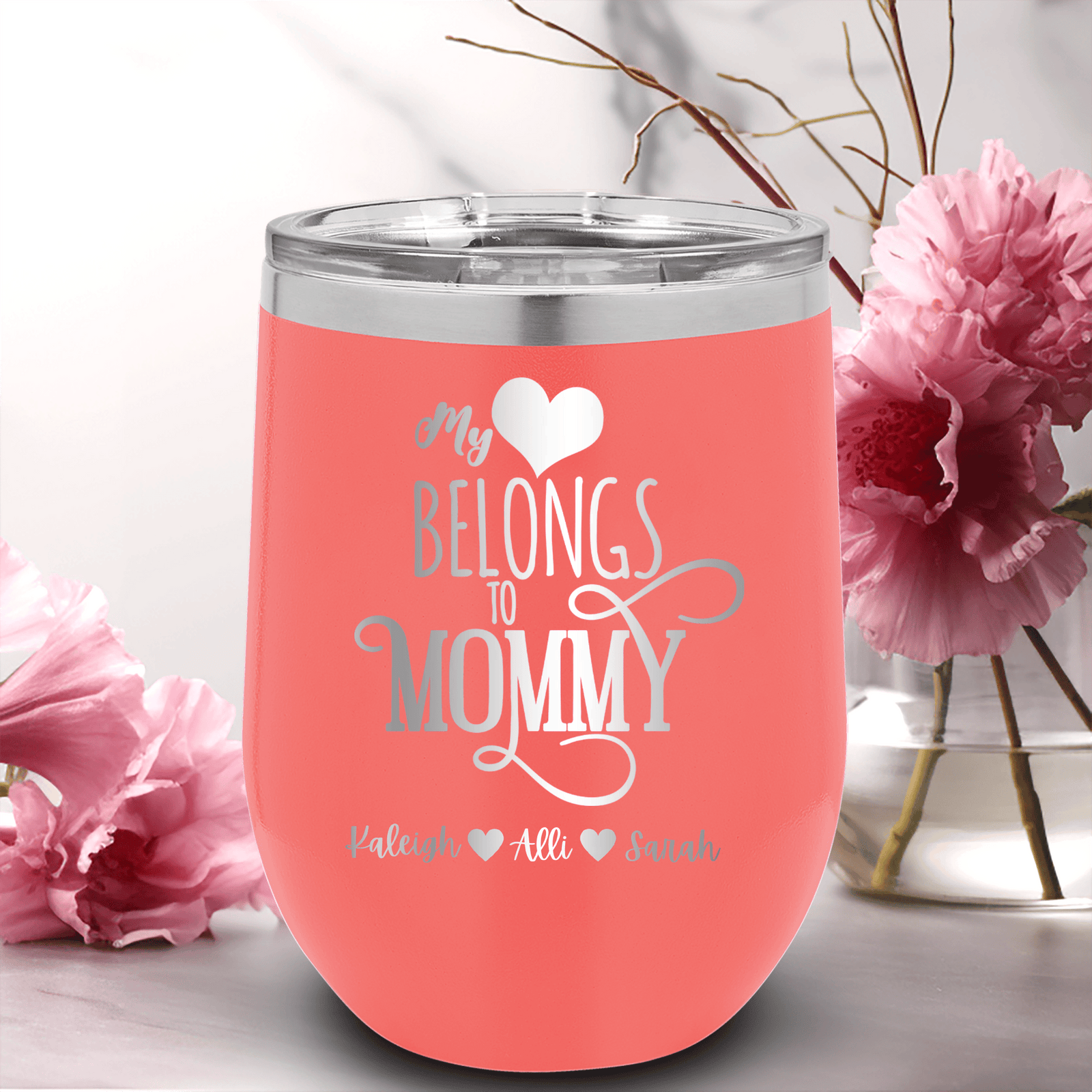 Personalized Mommy Has My Heart Wine Tumbler for her, Customized Gifts for Women by Groovy Girl Gifts