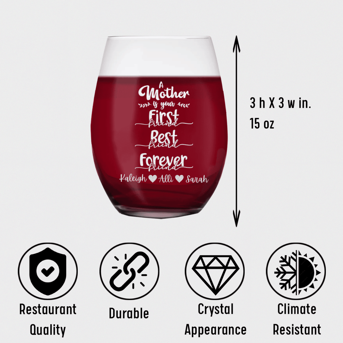 Personalized Moms Are First Stemless Wine Glass for her, Customized Gifts for Women by Groovy Girl Gifts