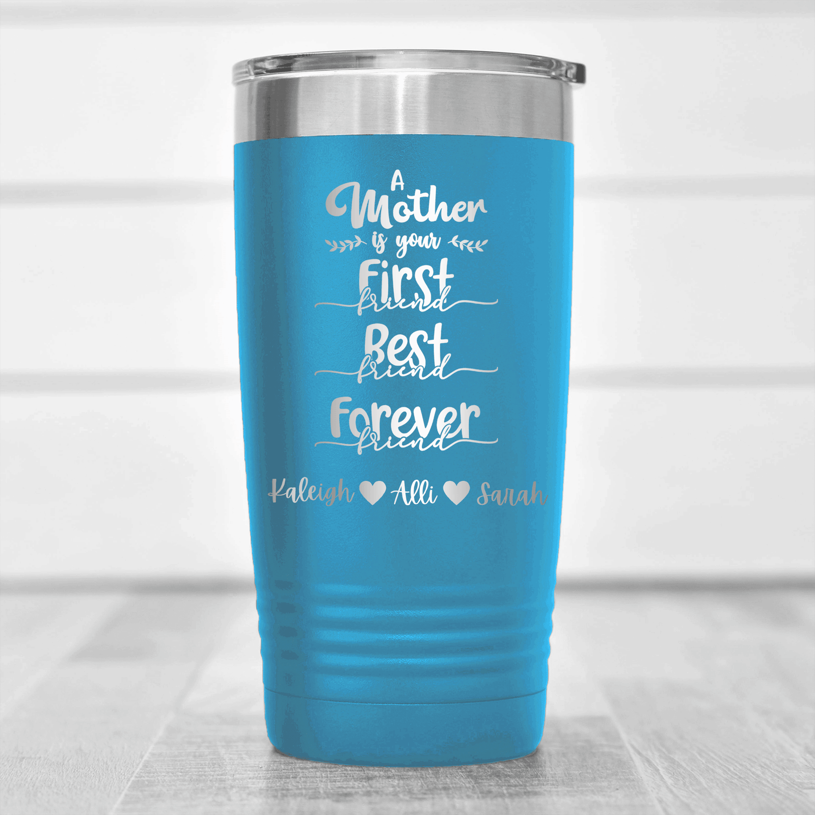 Light Blue Mothers Day Tumbler With Moms Are First Design
