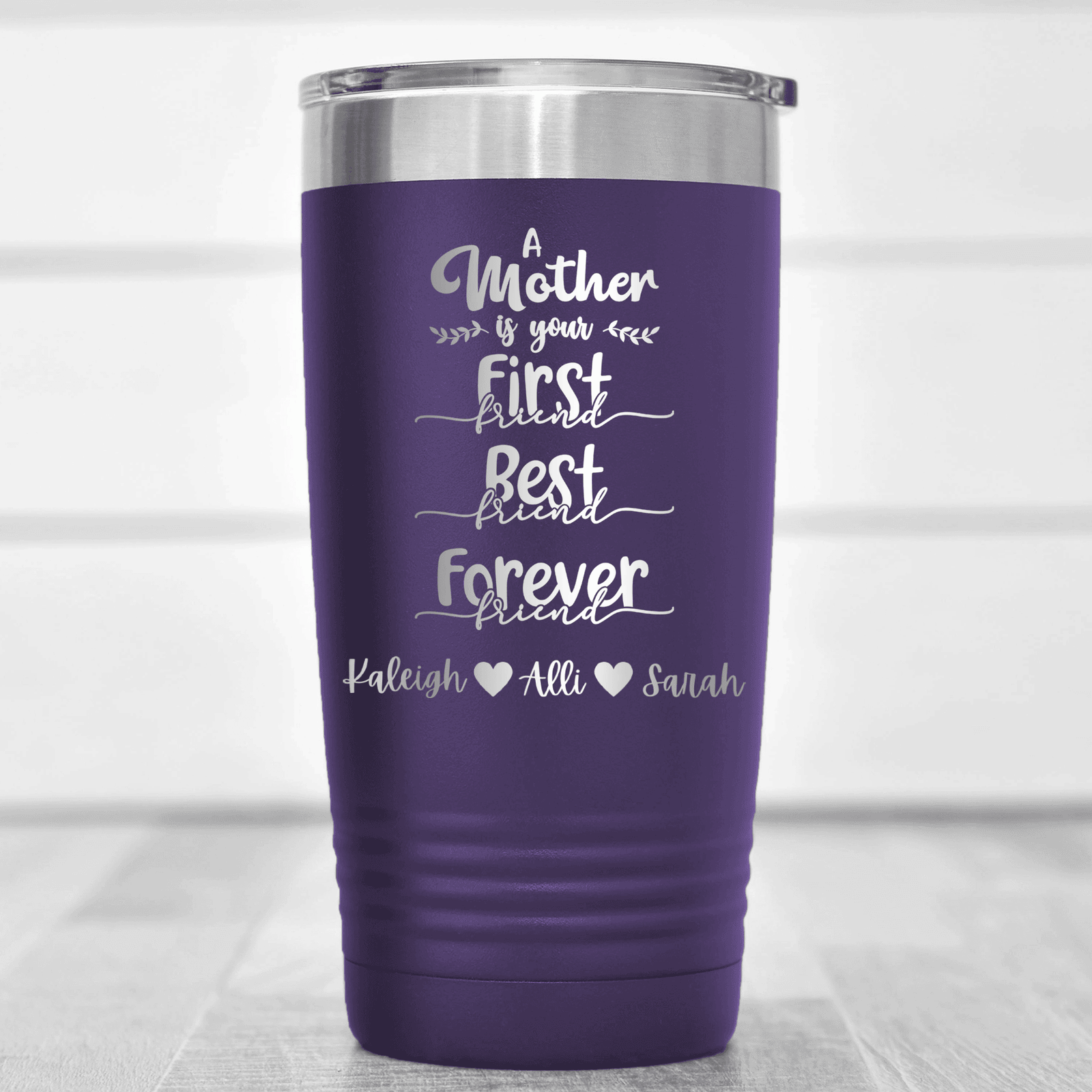 Purple Mothers Day Tumbler With Moms Are First Design