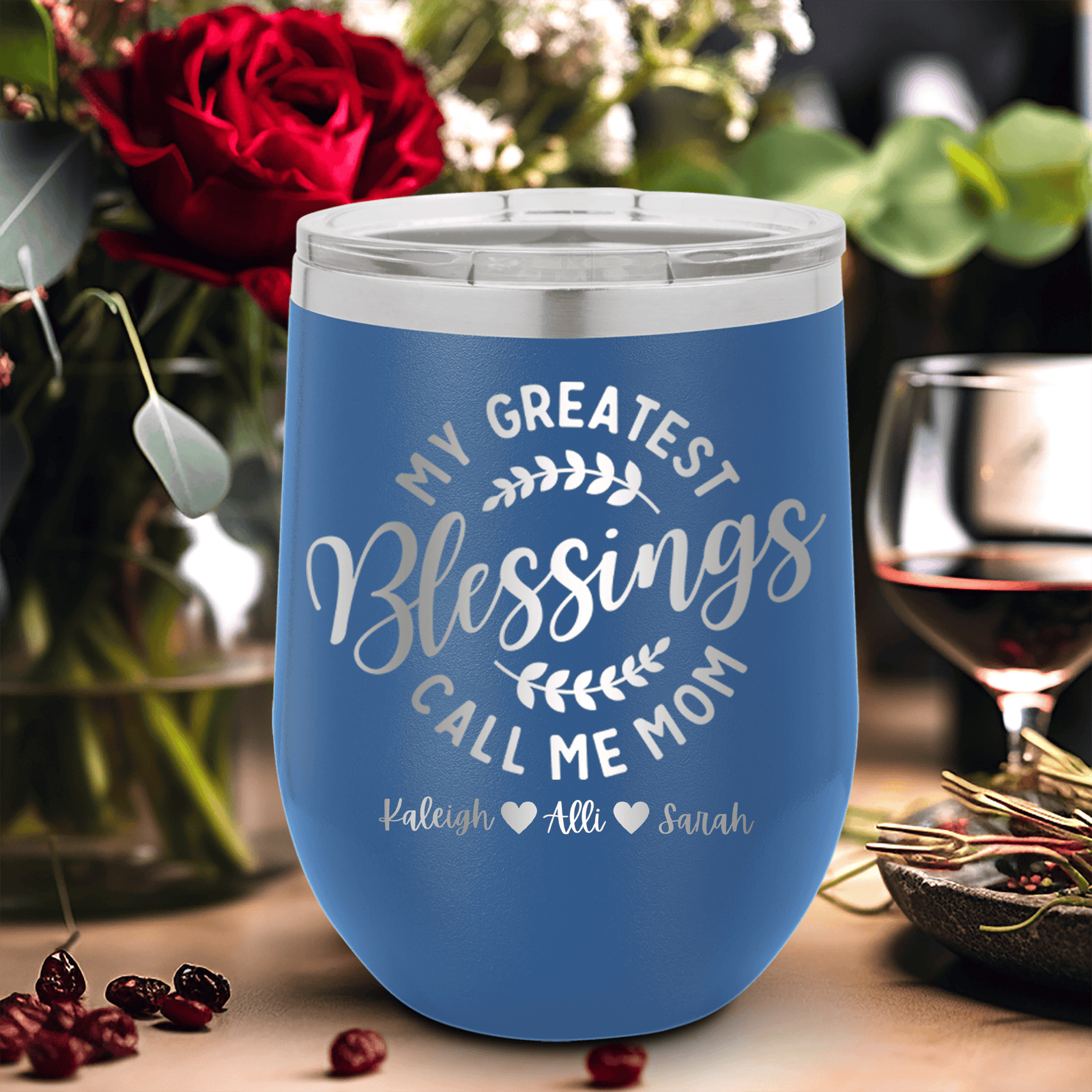 Personalized Moms Greatest Blessings Wine Tumbler for her, Customized Gifts for Women by Groovy Girl Gifts