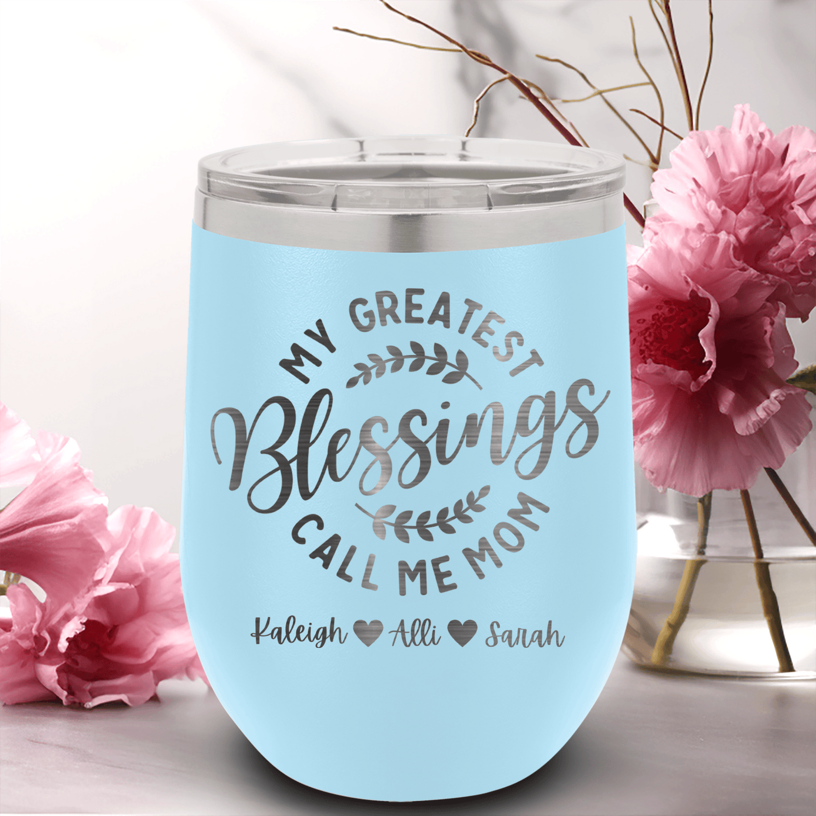 Personalized Moms Greatest Blessings Wine Tumbler for her, Customized Gifts for Women by Groovy Girl Gifts
