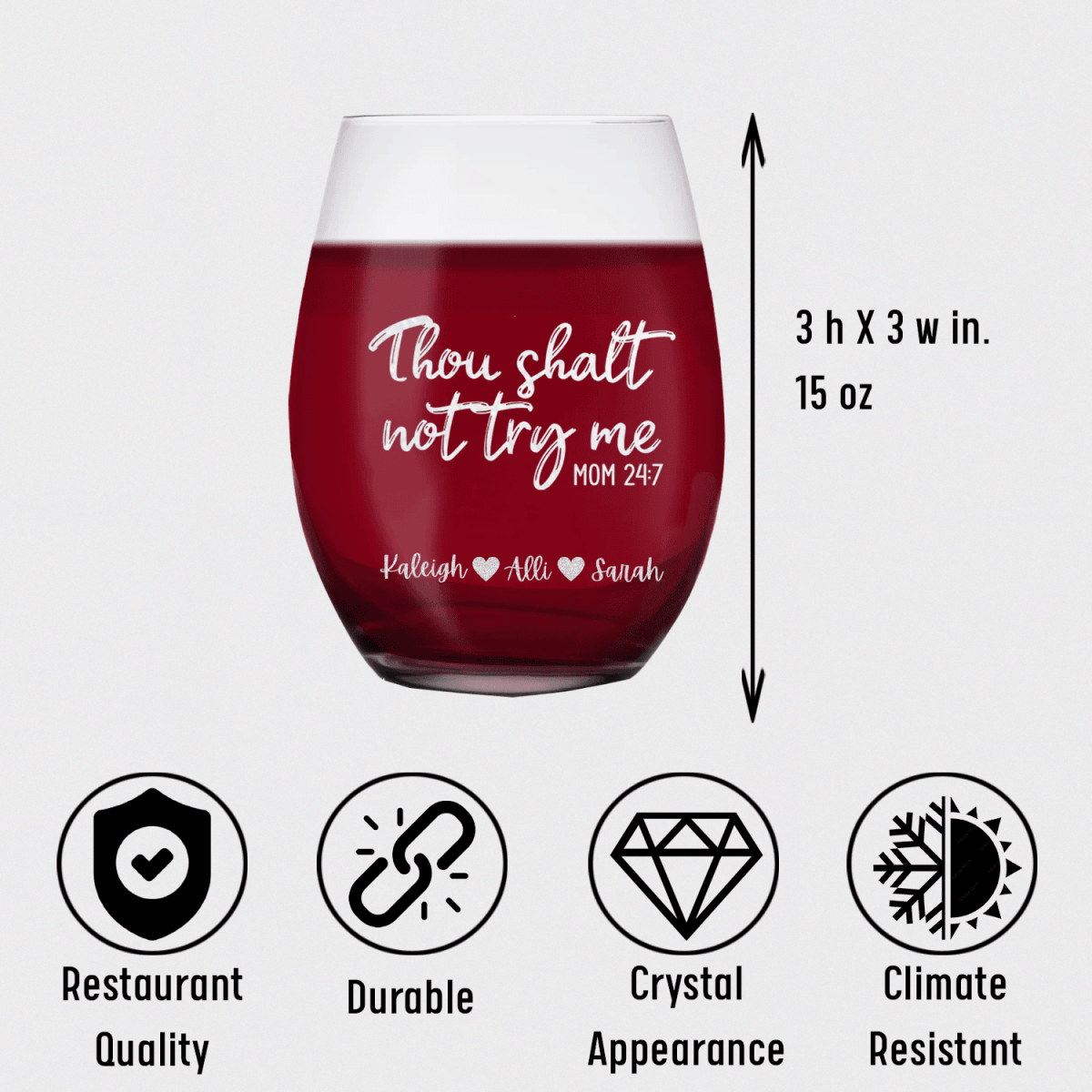 Personalized Moms Revelations Stemless Wine Glass for her, Customized Gifts for Women by Groovy Girl Gifts