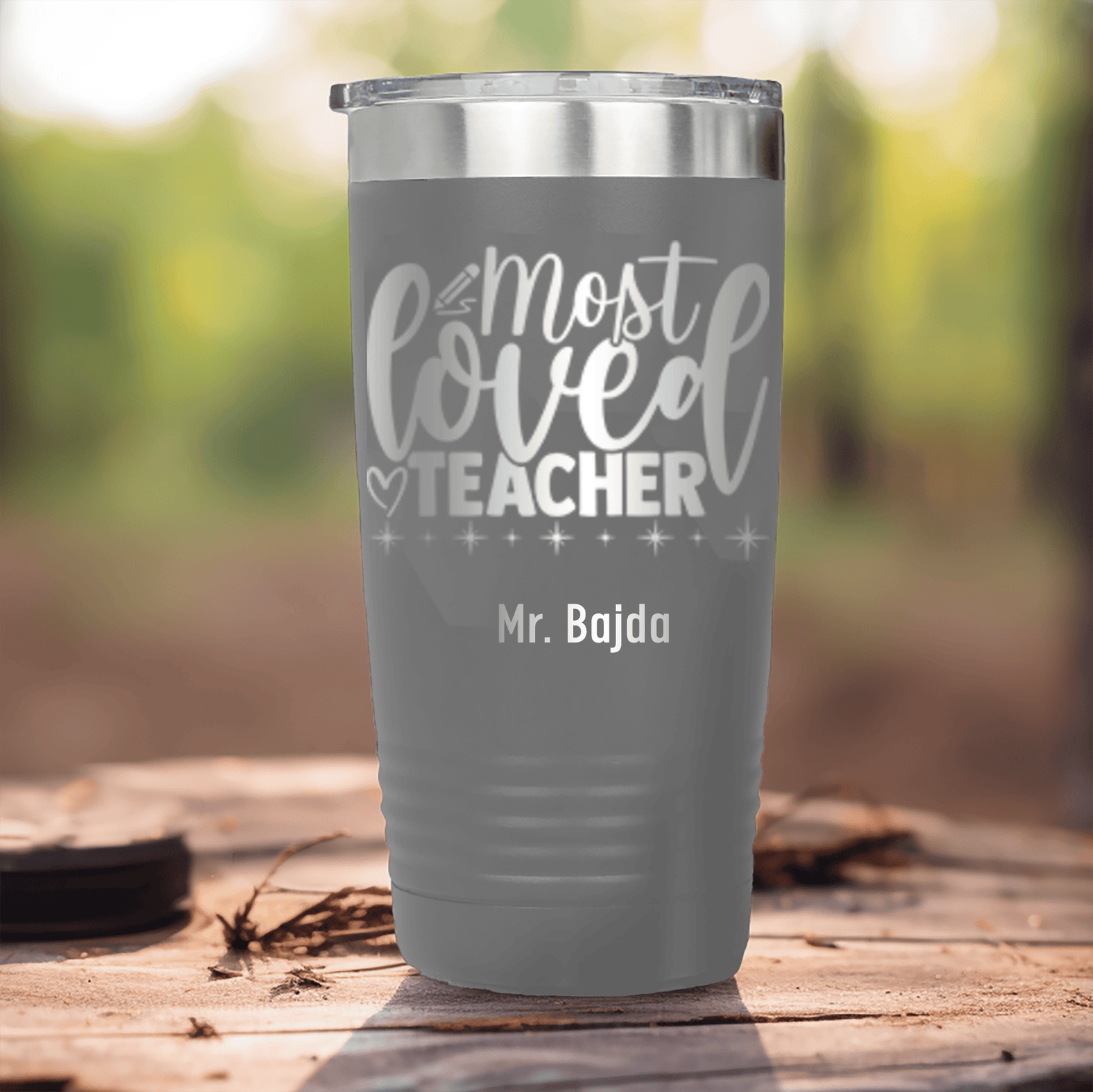 Grey Teacher Tumbler With Most Loved Teacher Design