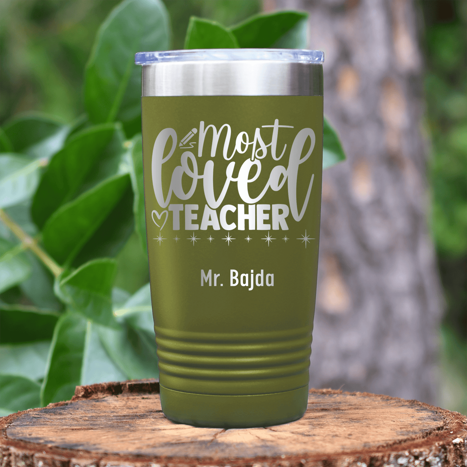 Military Green Teacher Tumbler With Most Loved Teacher Design