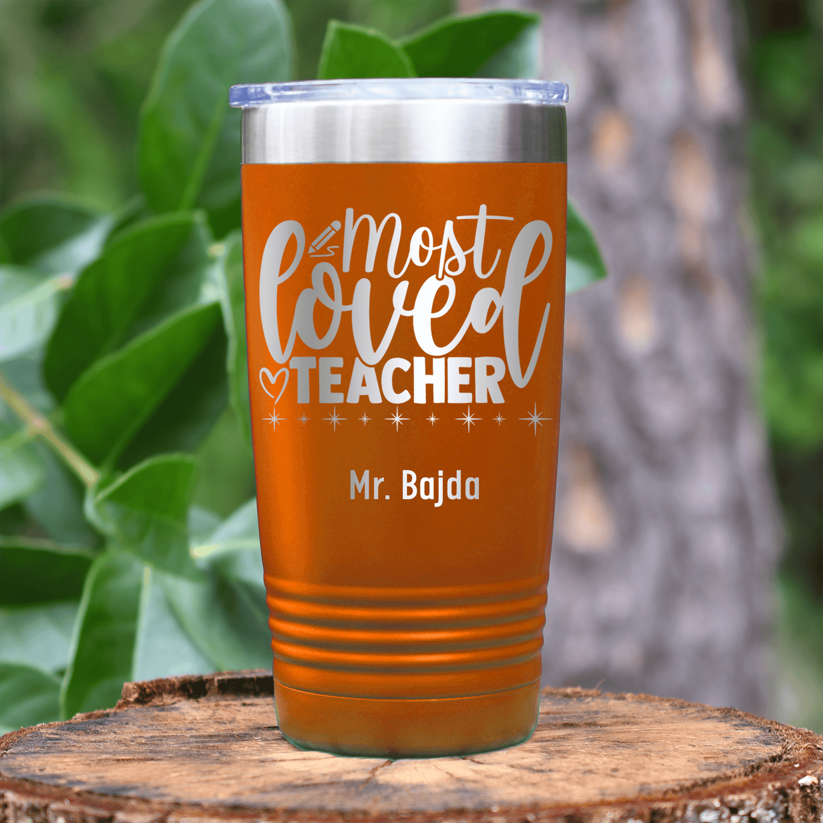 Orange Teacher Tumbler With Most Loved Teacher Design