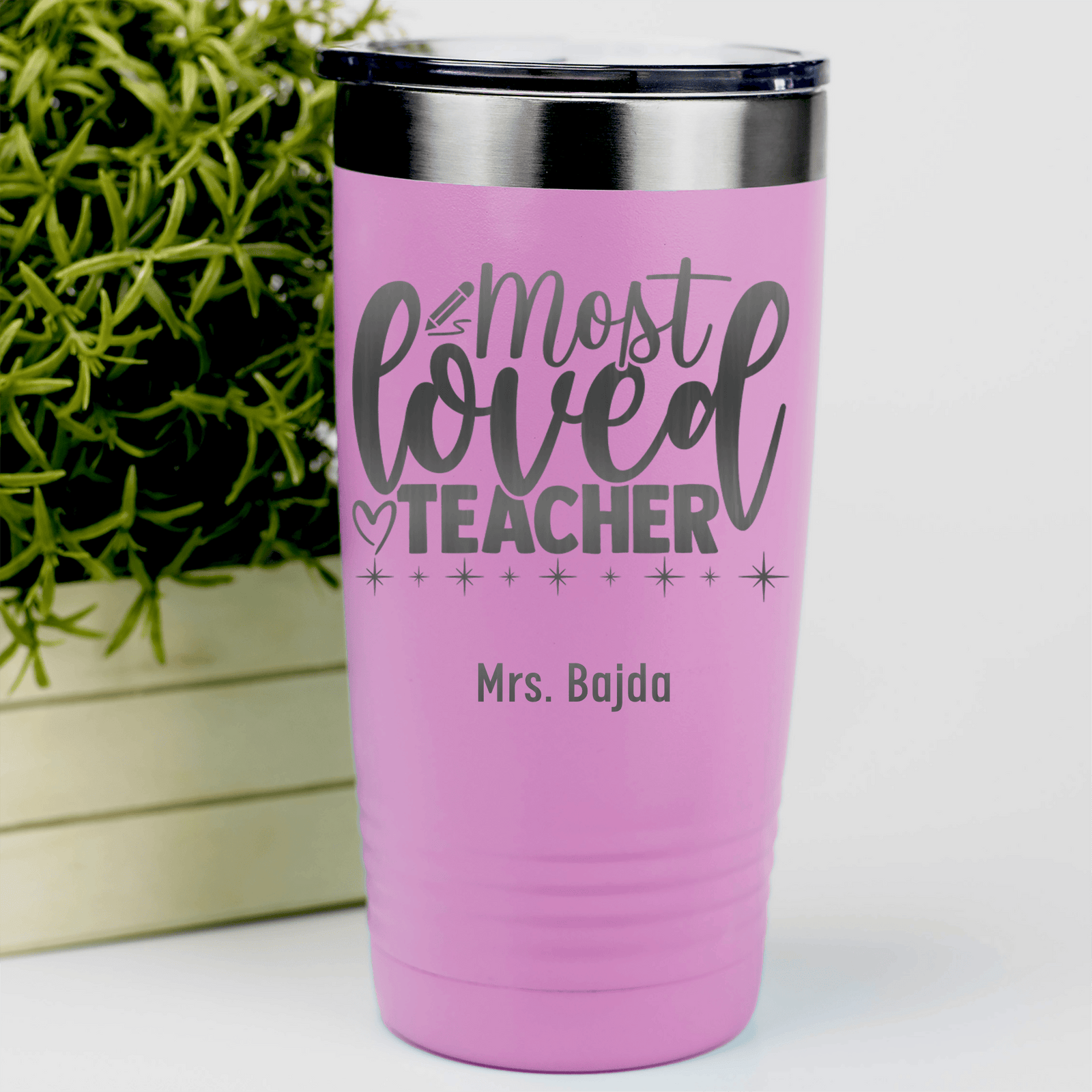 Pink Teacher Tumbler With Most Loved Teacher Design