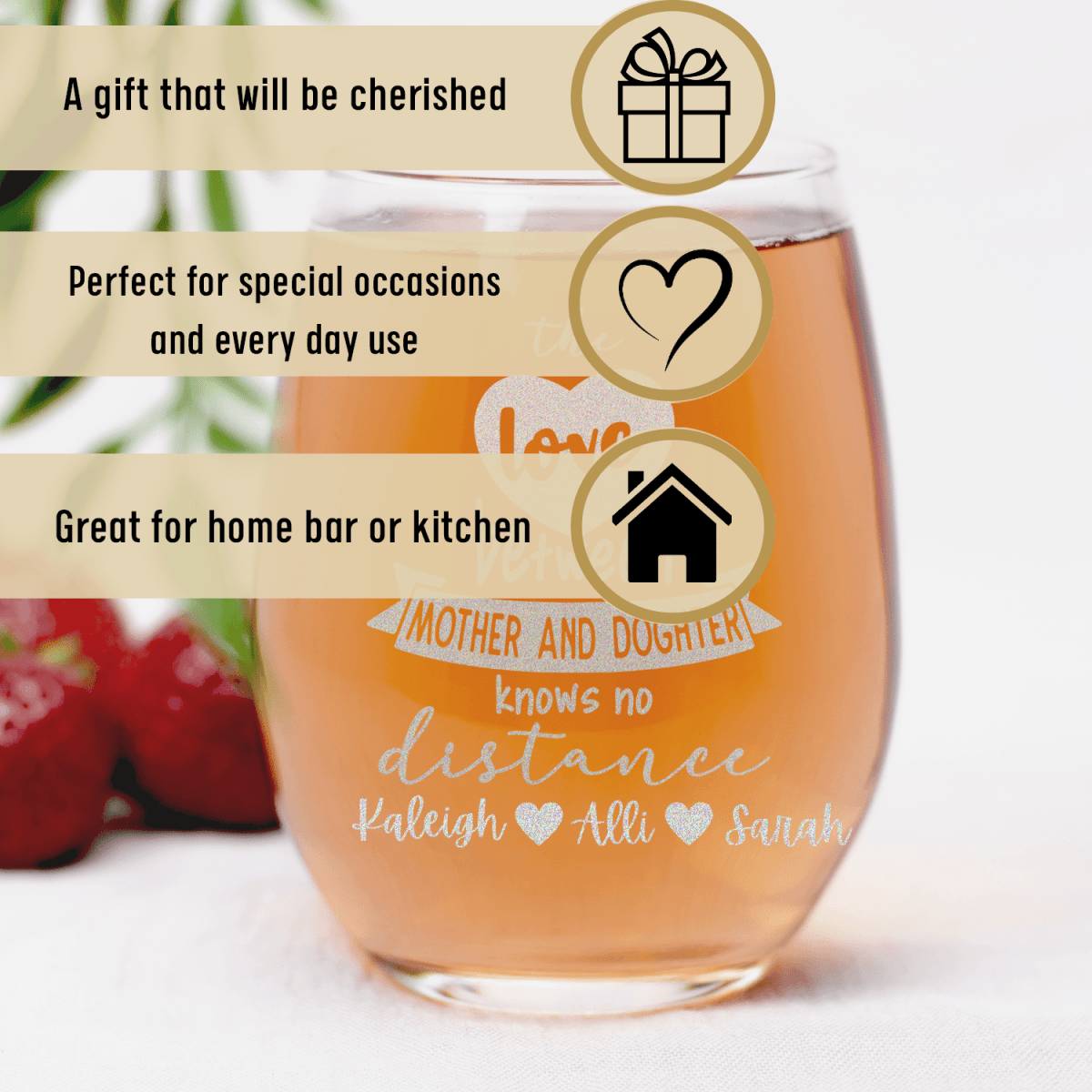 Personalized Mothers And Daughters Stemless Wine Glass for her, Customized Gifts for Women by Groovy Girl Gifts