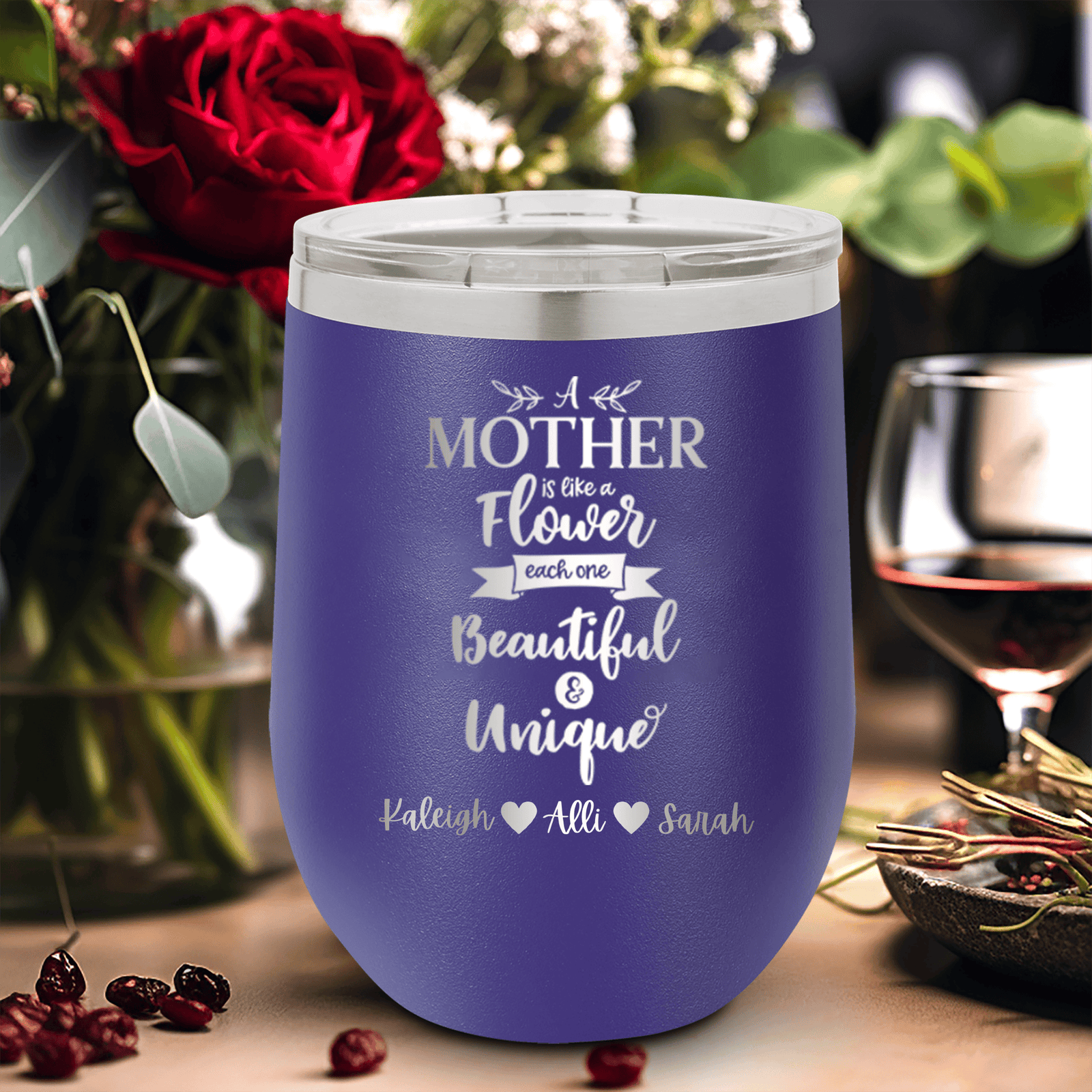 Personalized Mothers Are Like Flowers Wine Tumbler for her, Customized Gifts for Women by Groovy Girl Gifts