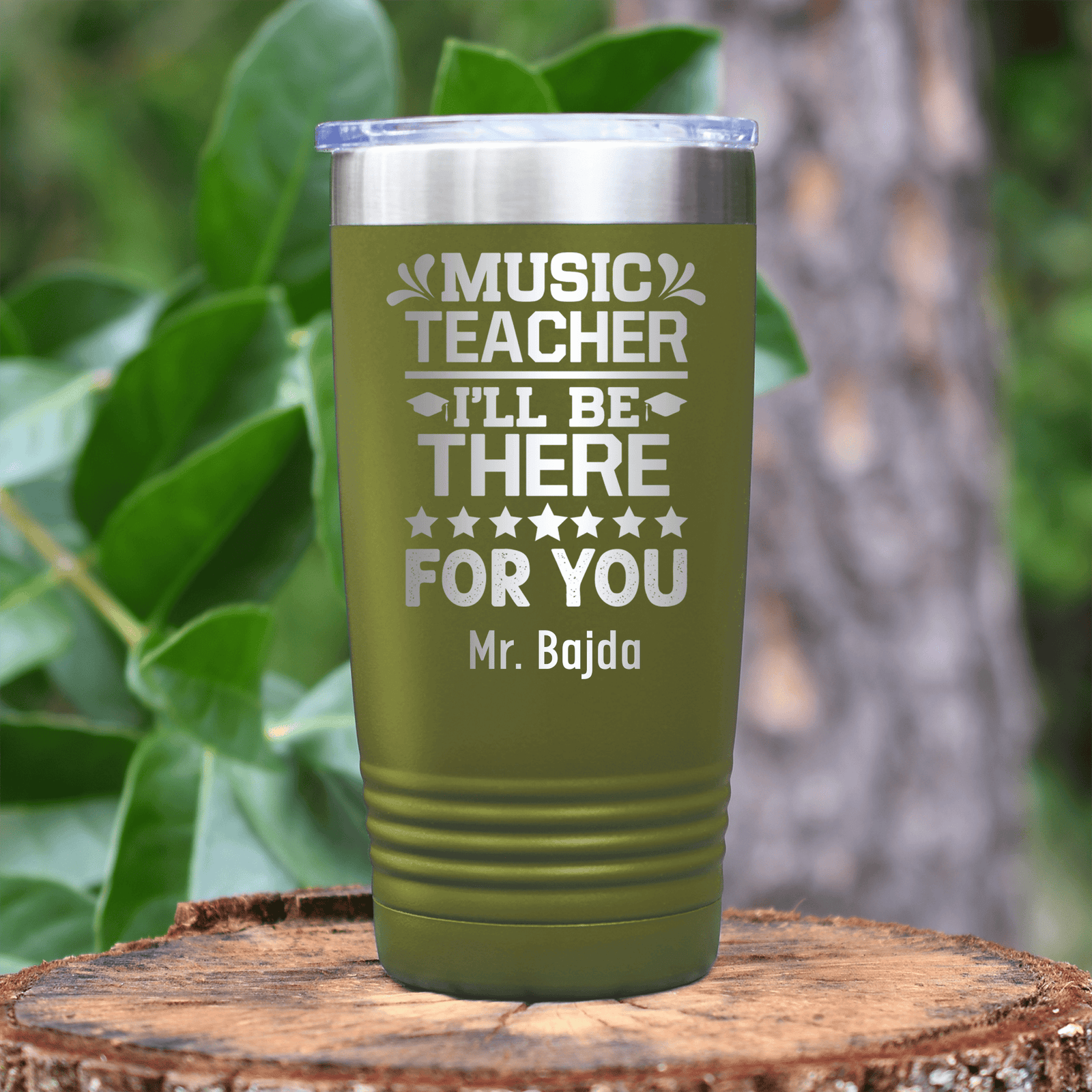 Military Green Teacher Tumbler With Music Teacher Design