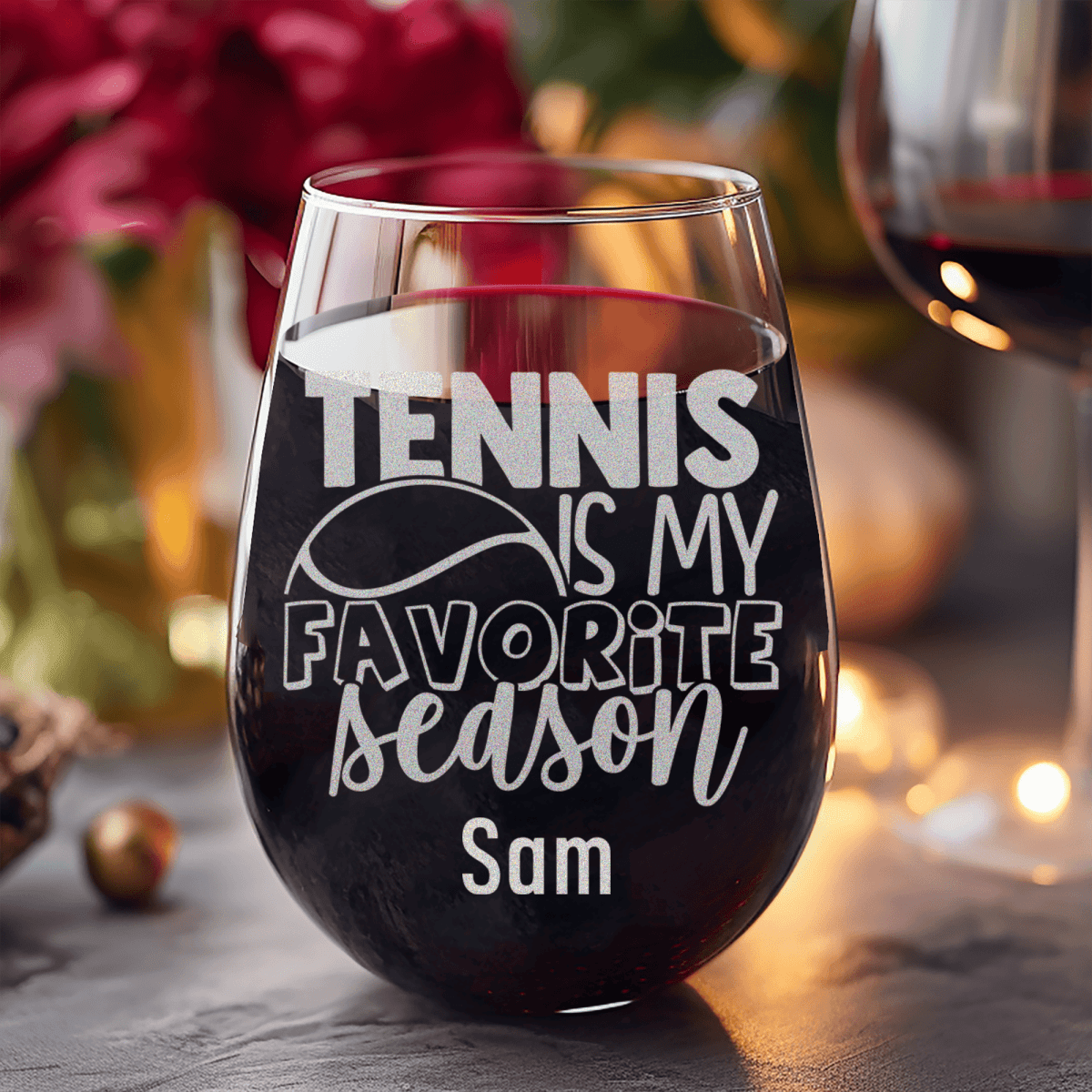 Personalized My Favorite Season Is Tennis Stemless Wine Glass for her, Customized Gifts for Women by Groovy Girl Gifts
