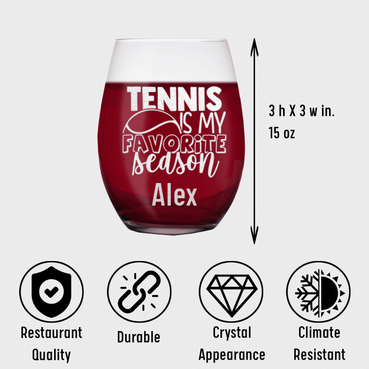 Personalized My Favorite Season Is Tennis Stemless Wine Glass for her, Customized Gifts for Women by Groovy Girl Gifts