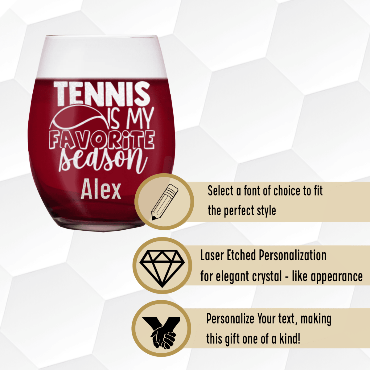Personalized My Favorite Season Is Tennis Stemless Wine Glass for her, Customized Gifts for Women by Groovy Girl Gifts