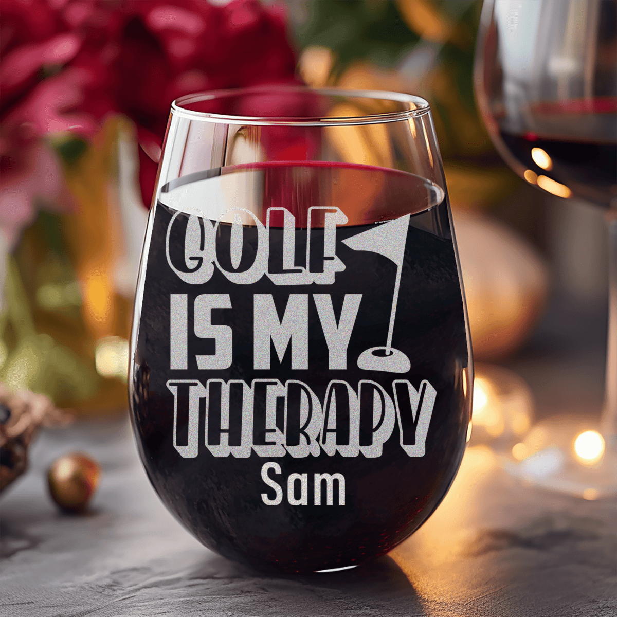 Personalized My Real Therapy Stemless Wine Glass for her, Customized Gifts for Women by Groovy Girl Gifts