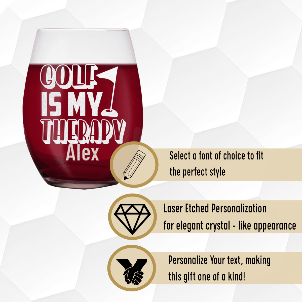 Personalized My Real Therapy Stemless Wine Glass for her, Customized Gifts for Women by Groovy Girl Gifts