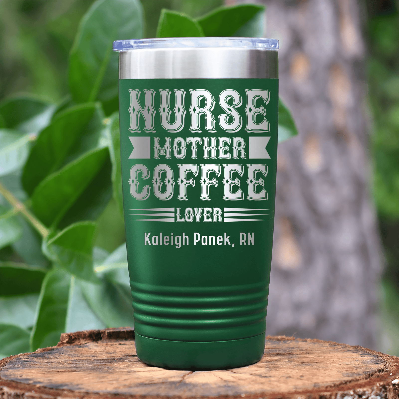 Green Nurse Tumbler With Nurse Mother And Coffee Design